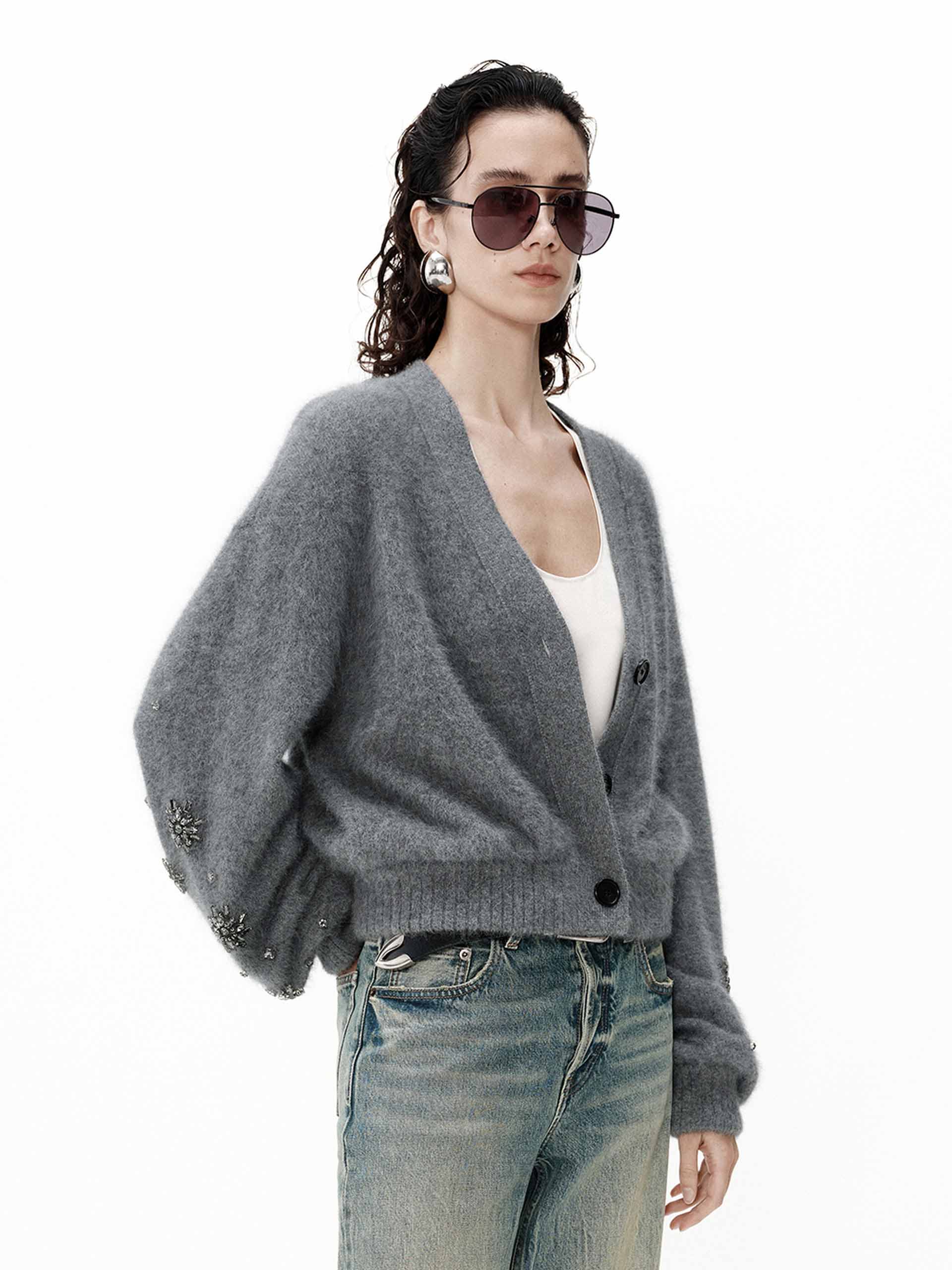 Crystal Detail V-neck Cardigan - Image 8