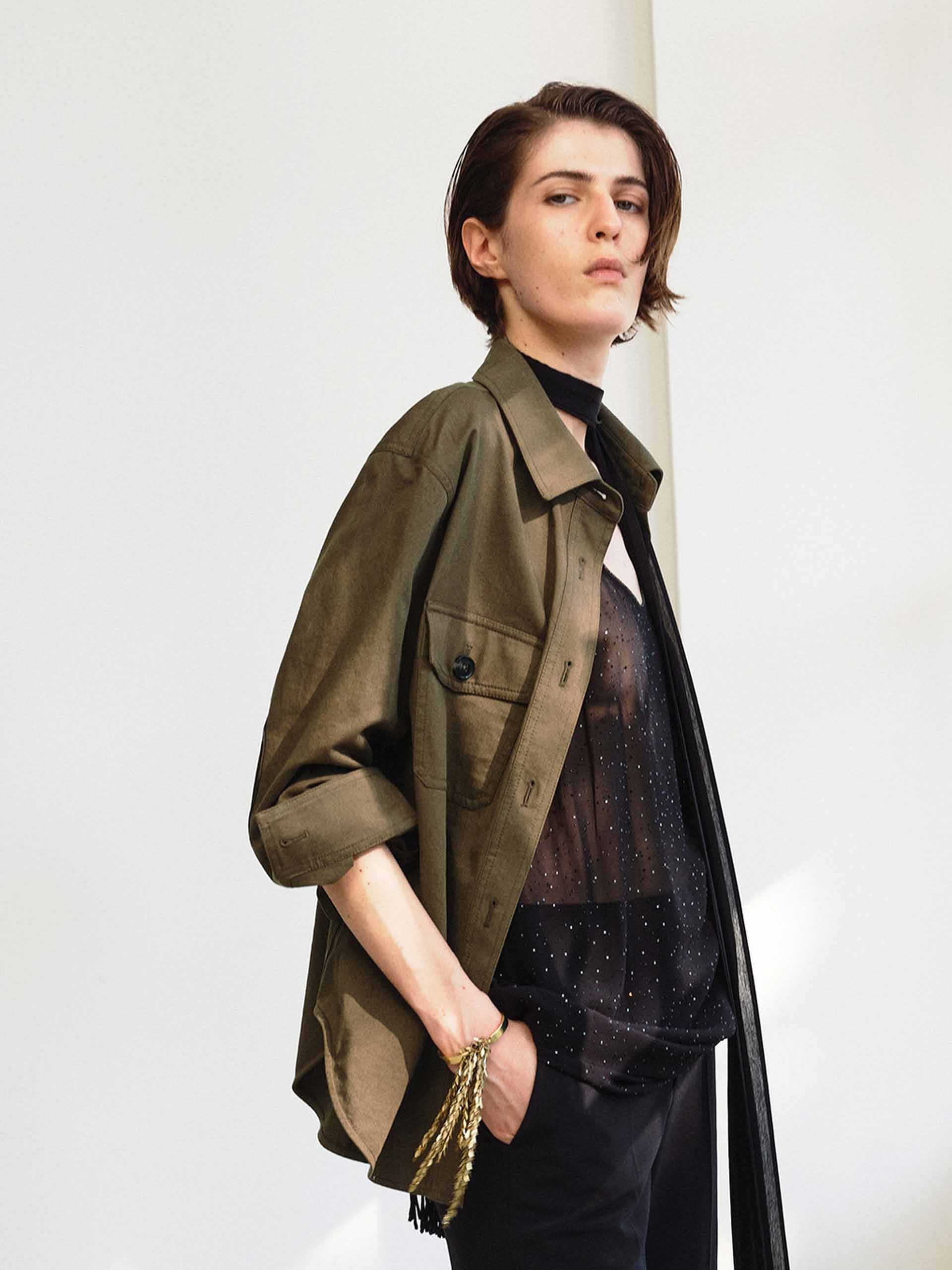 Curved Hem Cotton Jacket - Image 8