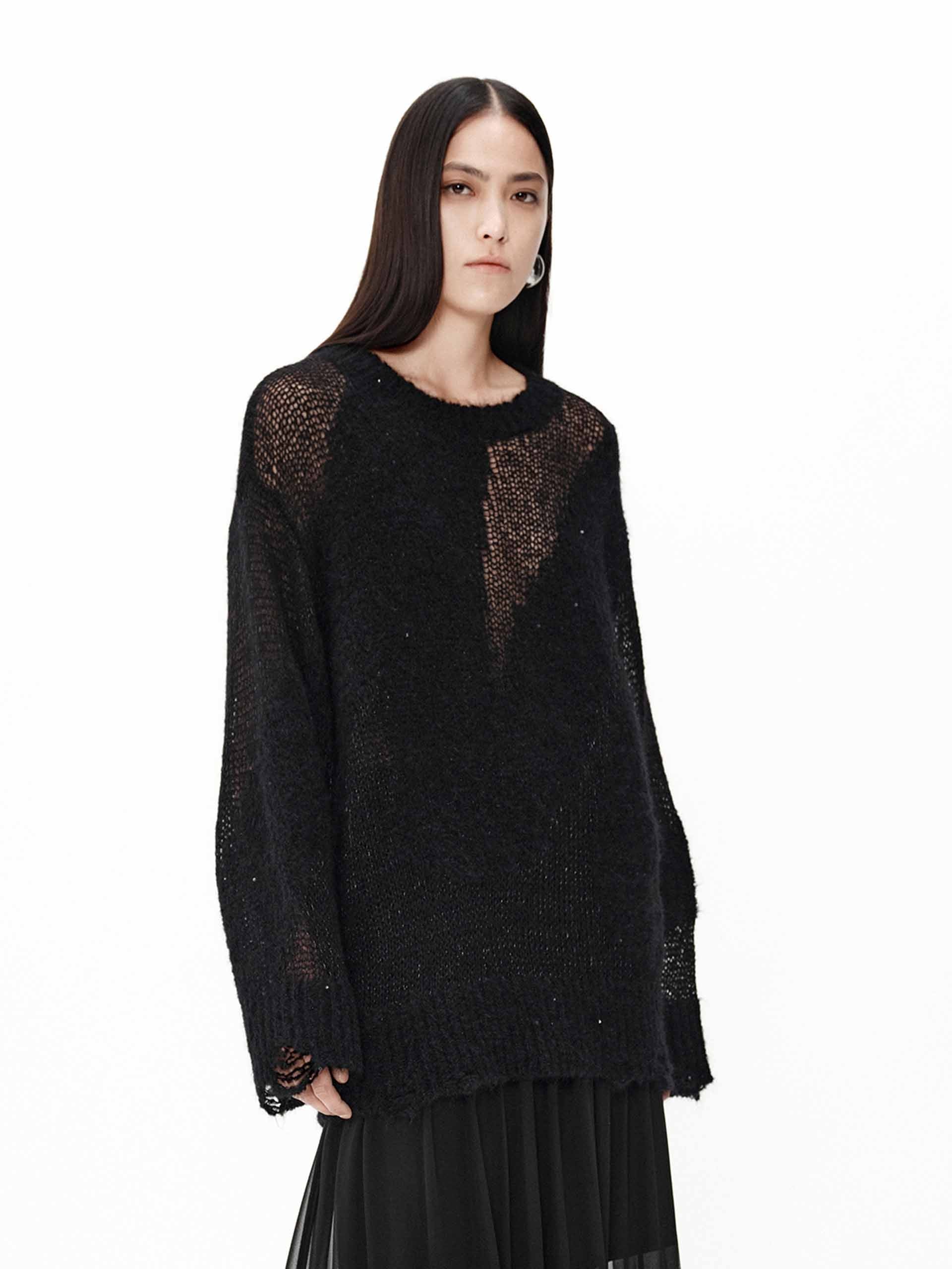 Distressed Sheer Knit Sweater - Image 8