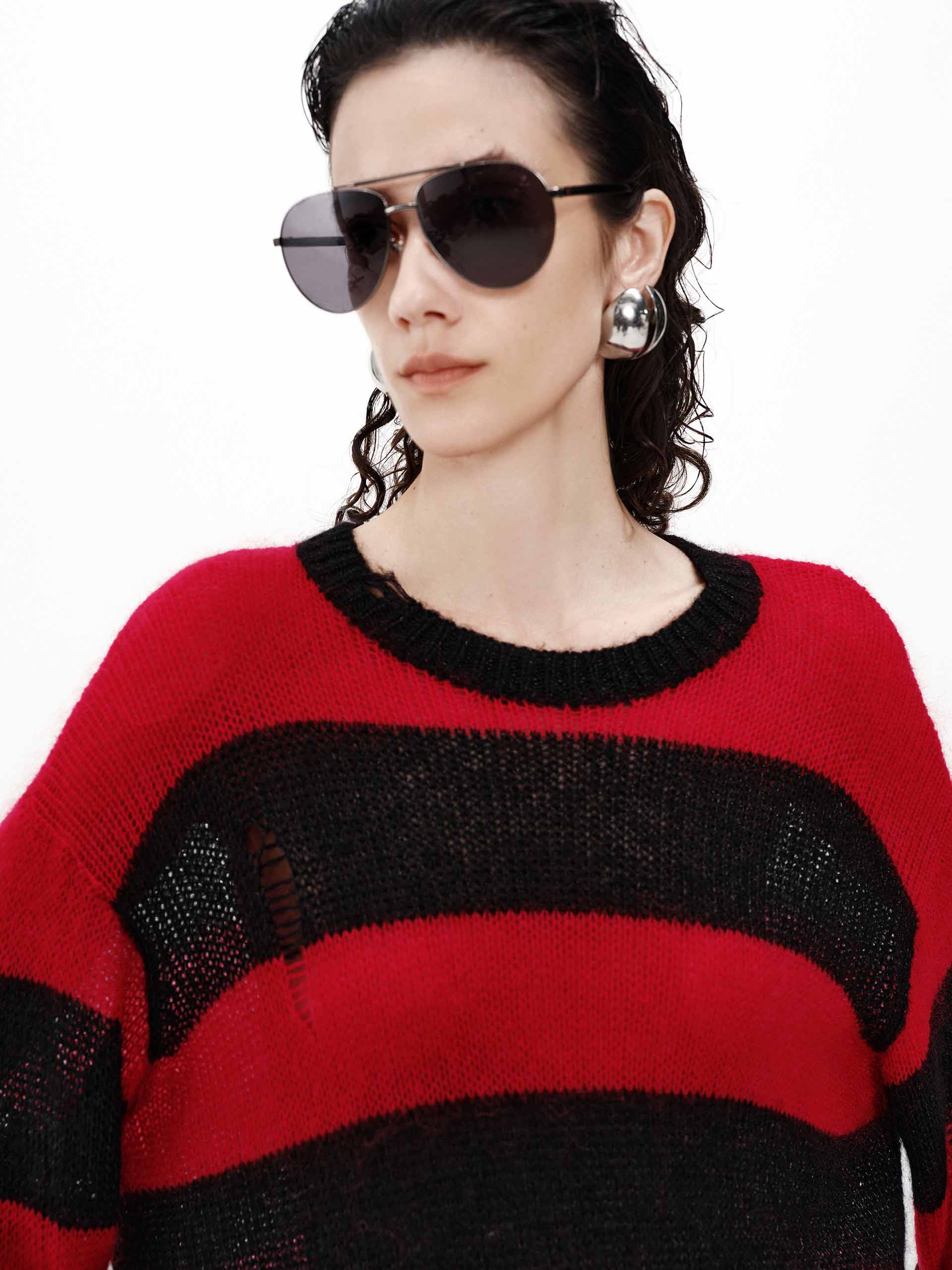 Distressed Stripe Knit Sweater - Image 7