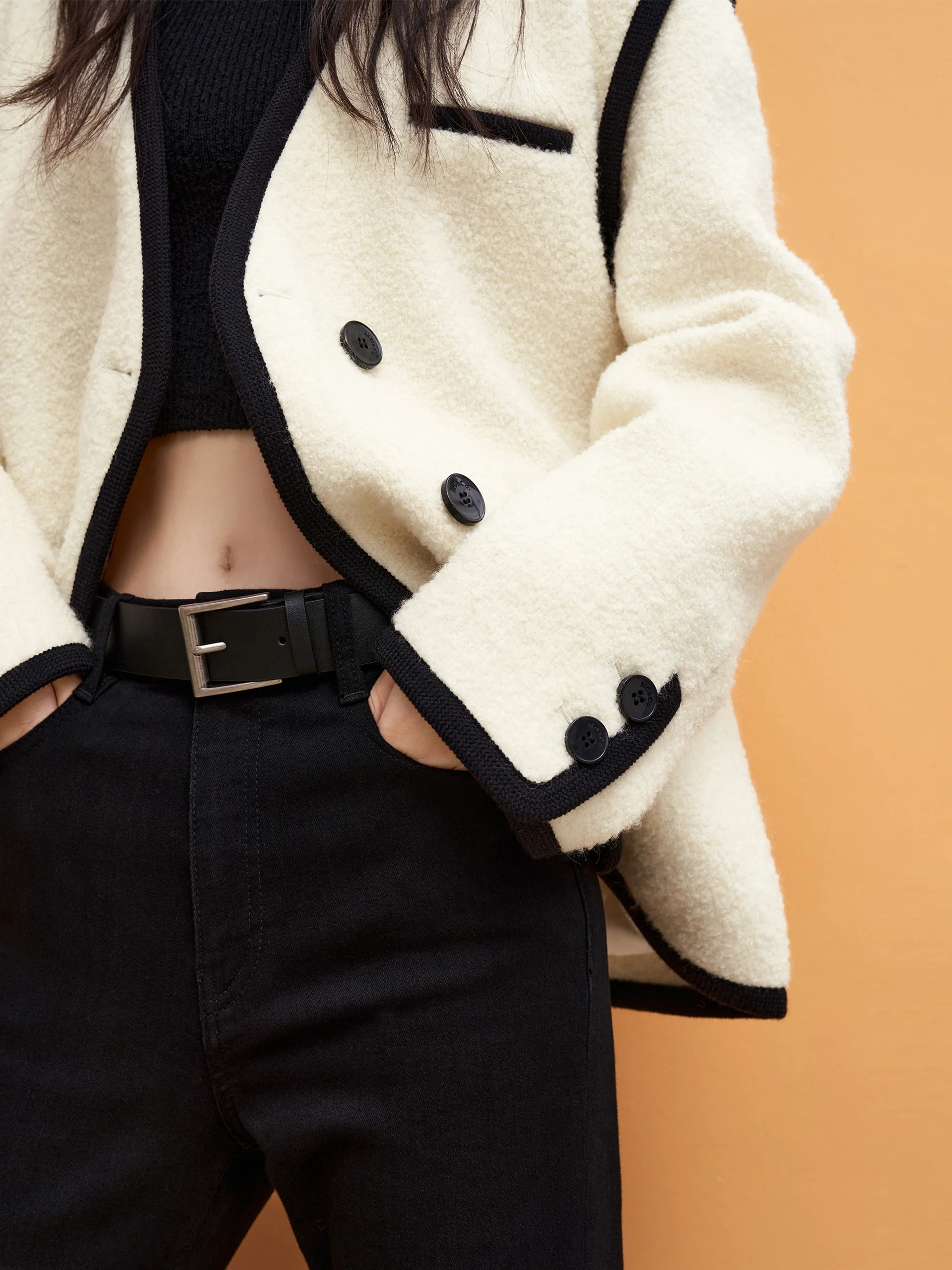 Double Breasted Contrast Midi Coat - Image 10