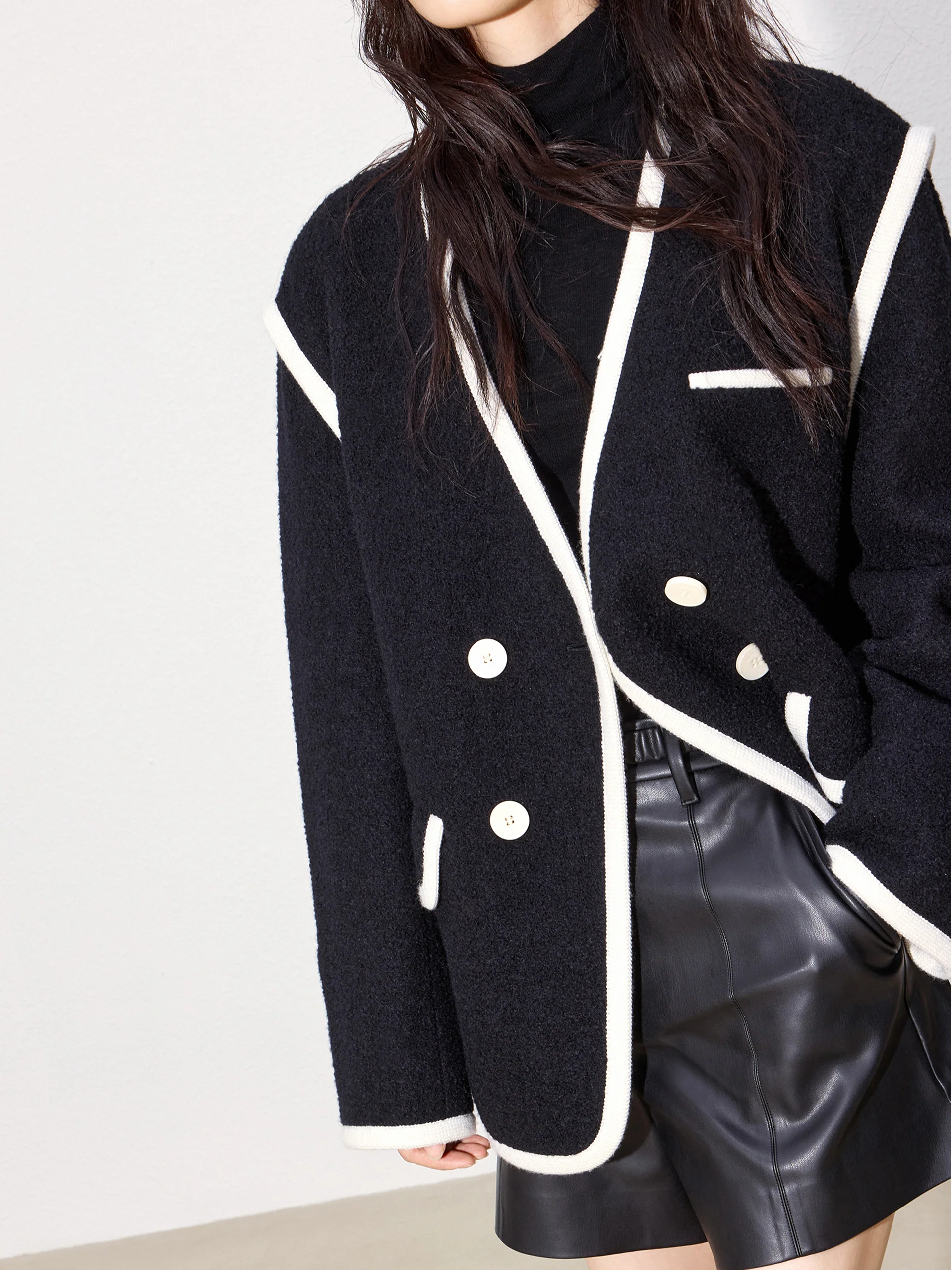 Double Breasted Contrast Midi Coat - Image 3