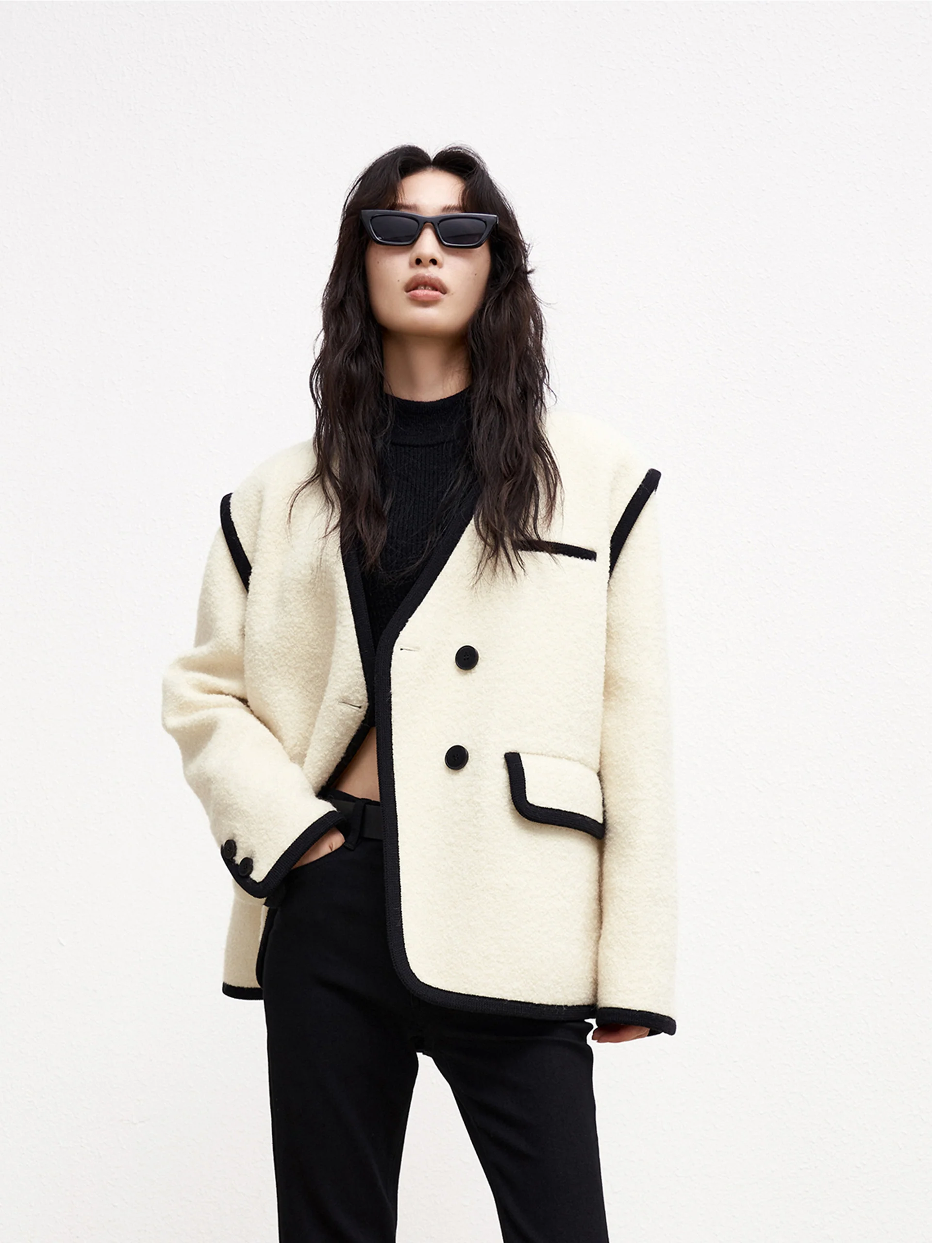 Double Breasted Contrast Midi Coat - Image 6