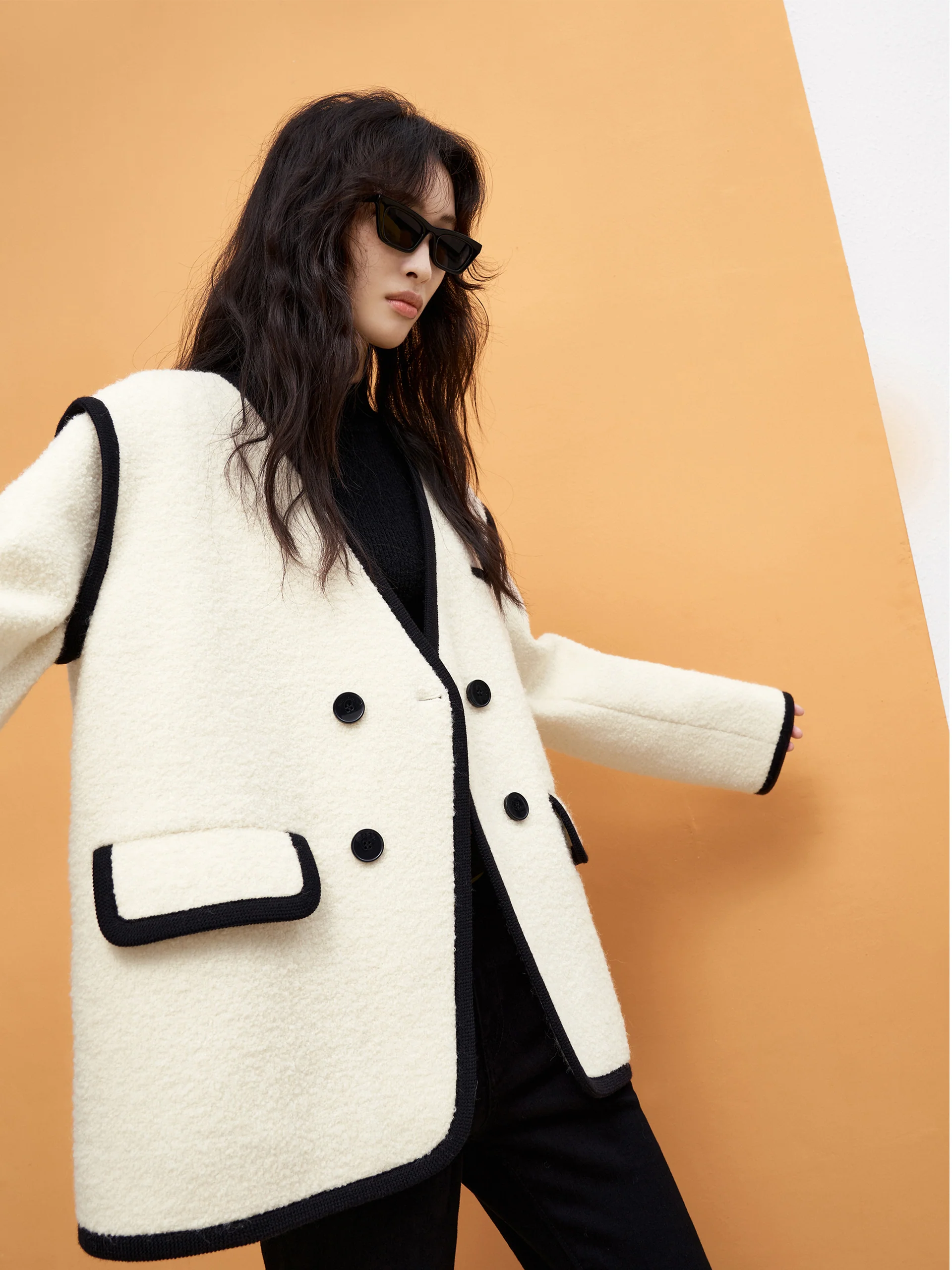 Double Breasted Contrast Midi Coat - Image 8