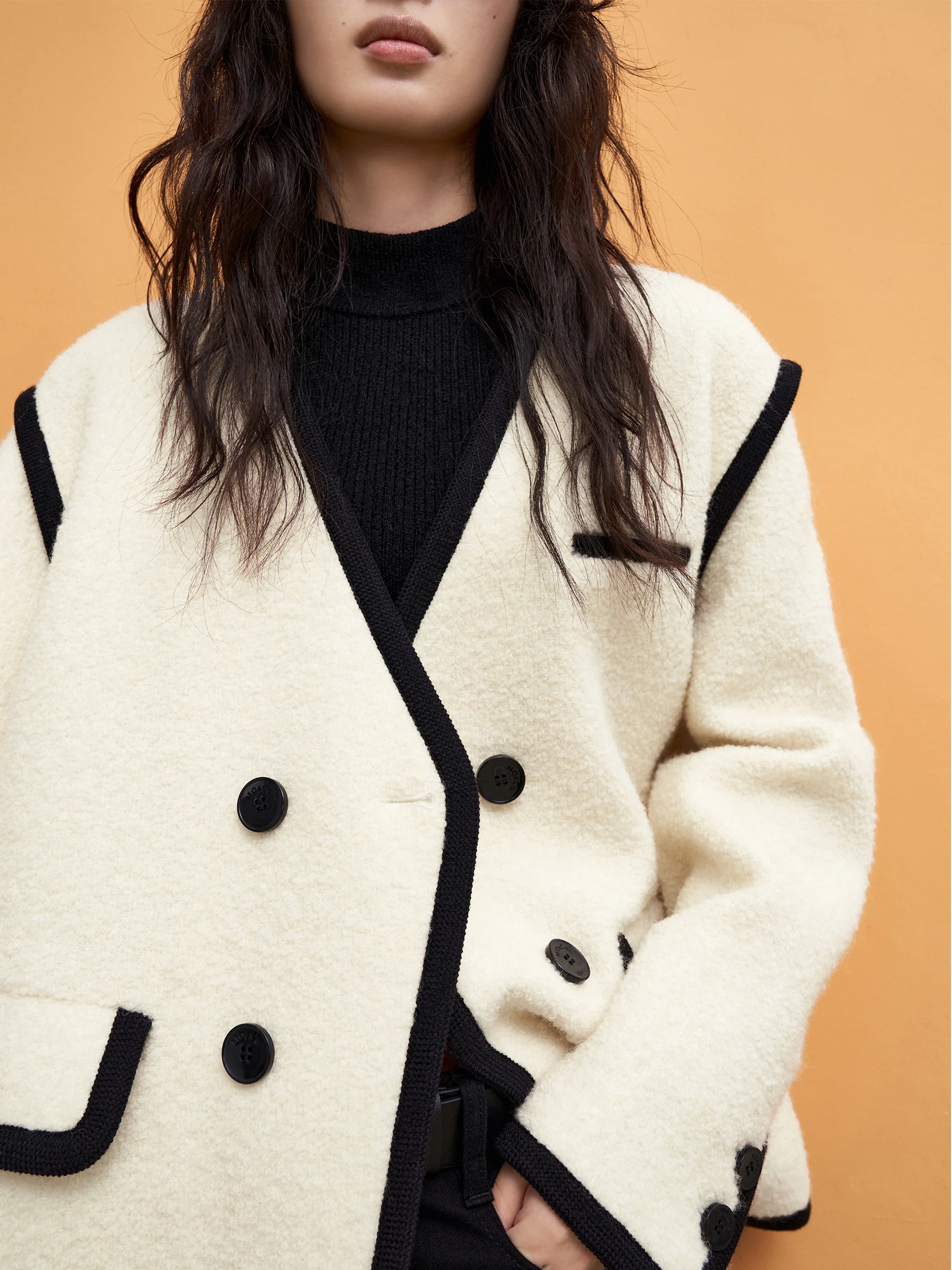 Double Breasted Contrast Midi Coat - Image 9