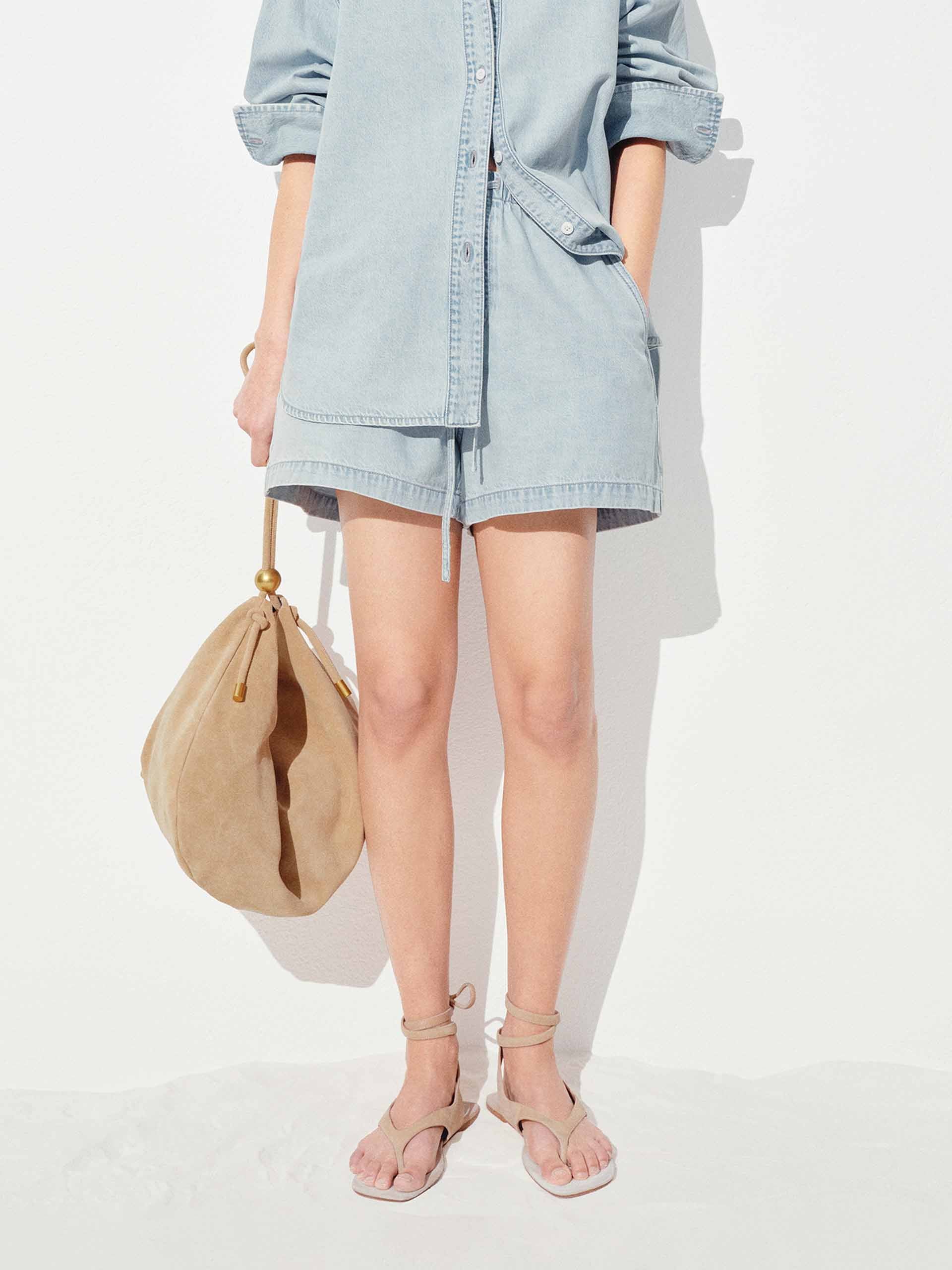 Drawstring Denim Washed Shorts