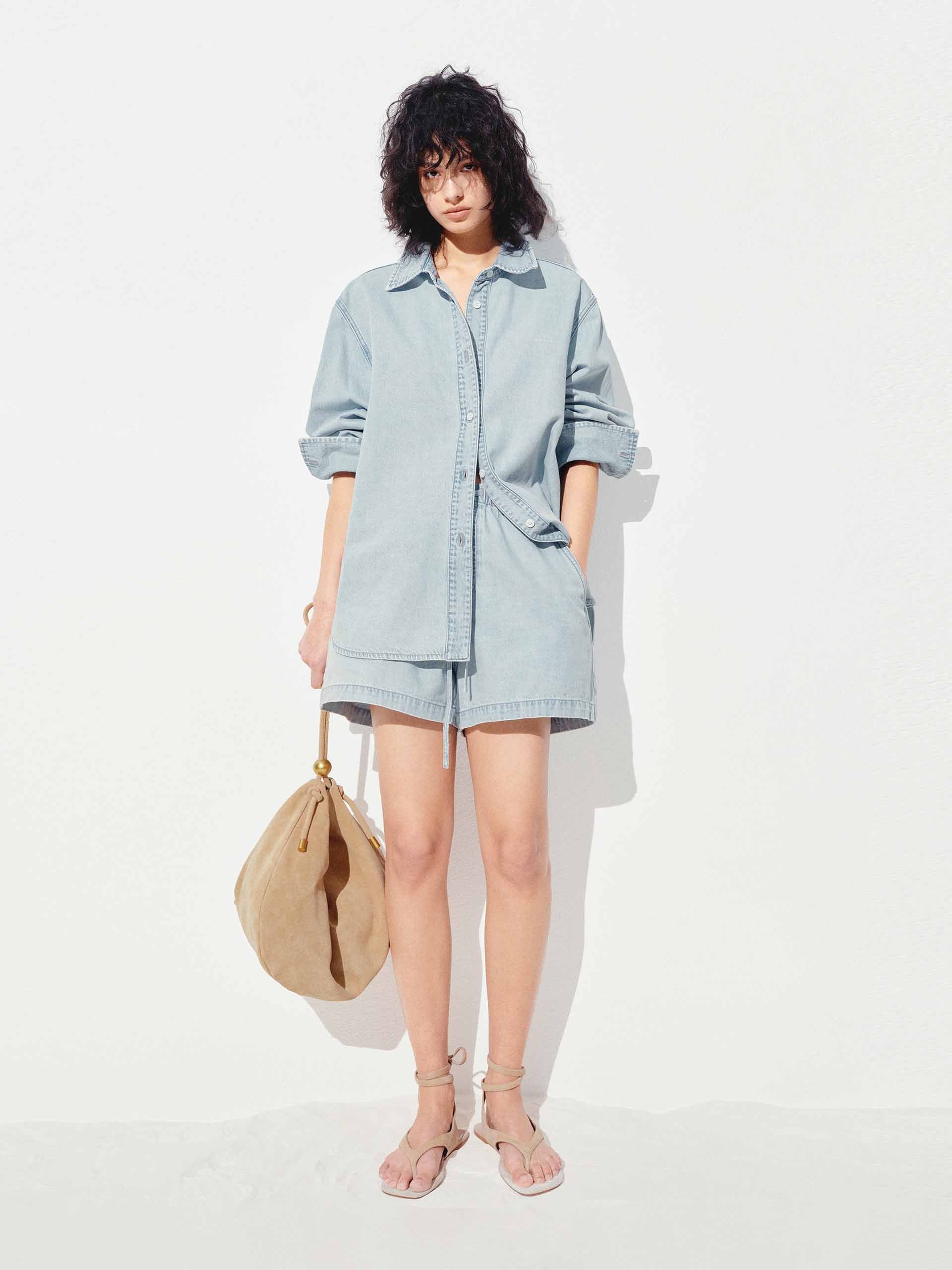 Drawstring Denim Washed Shorts - Image 2