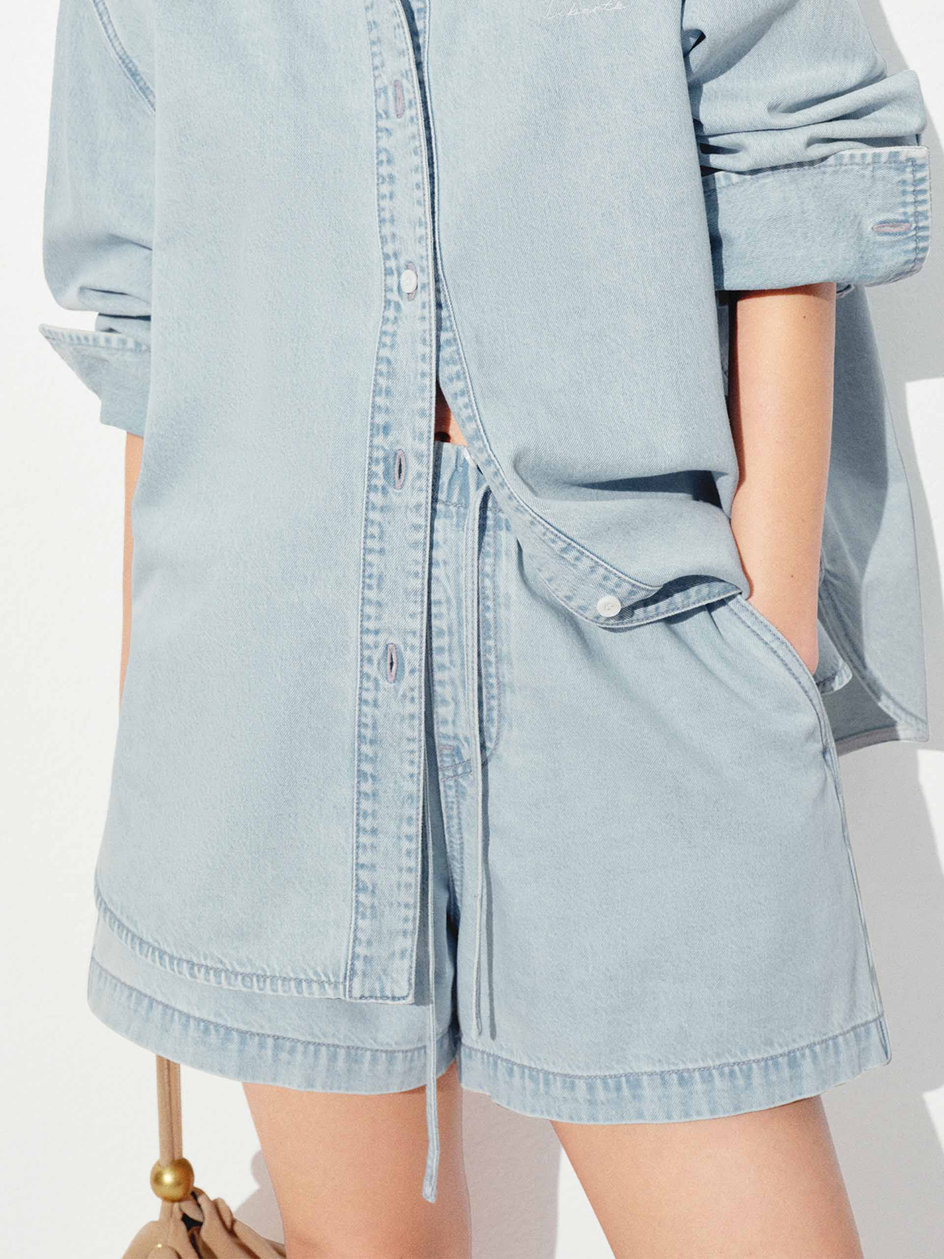 Drawstring Denim Washed Shorts - Image 7