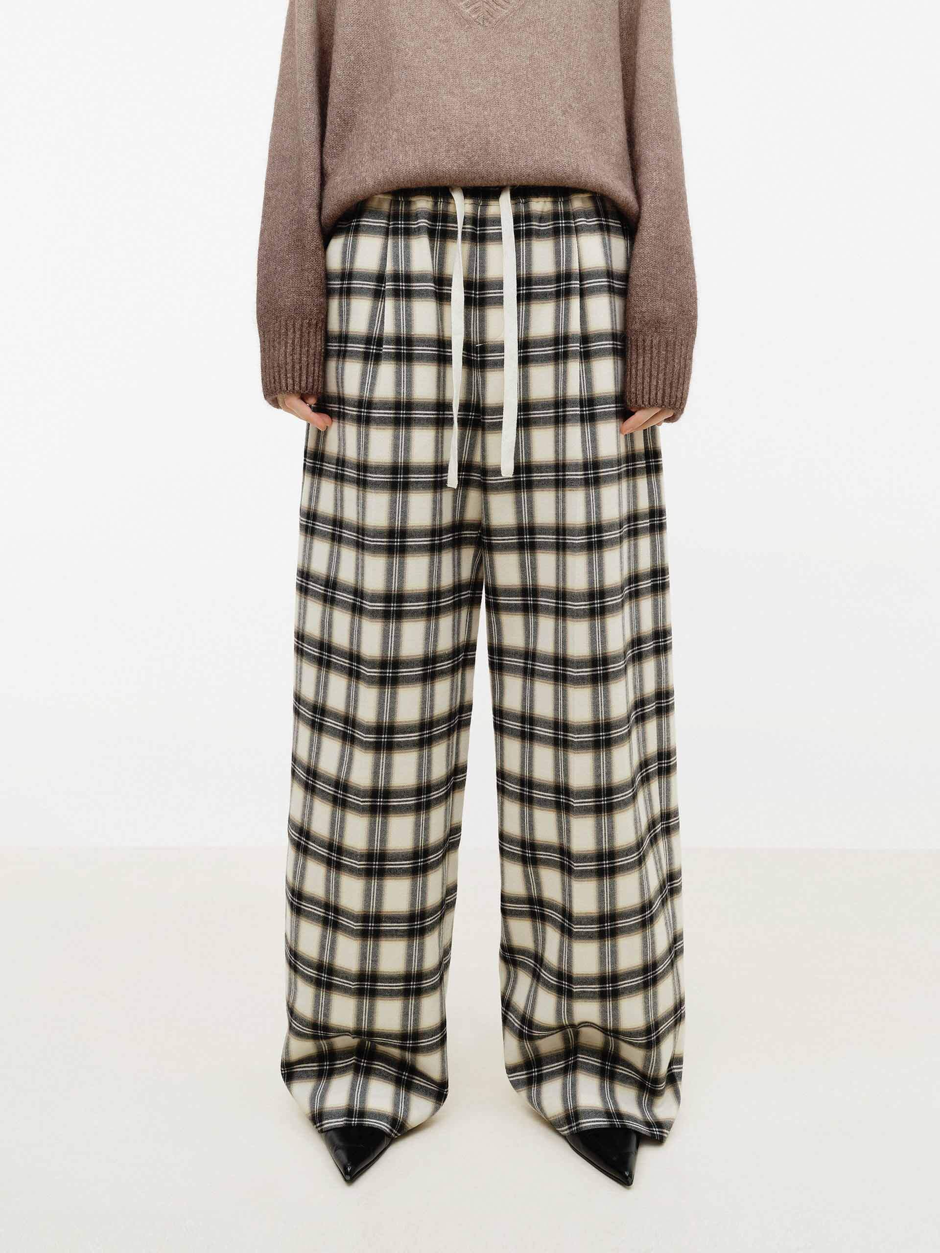 Drawstring Detail Plaid Pants