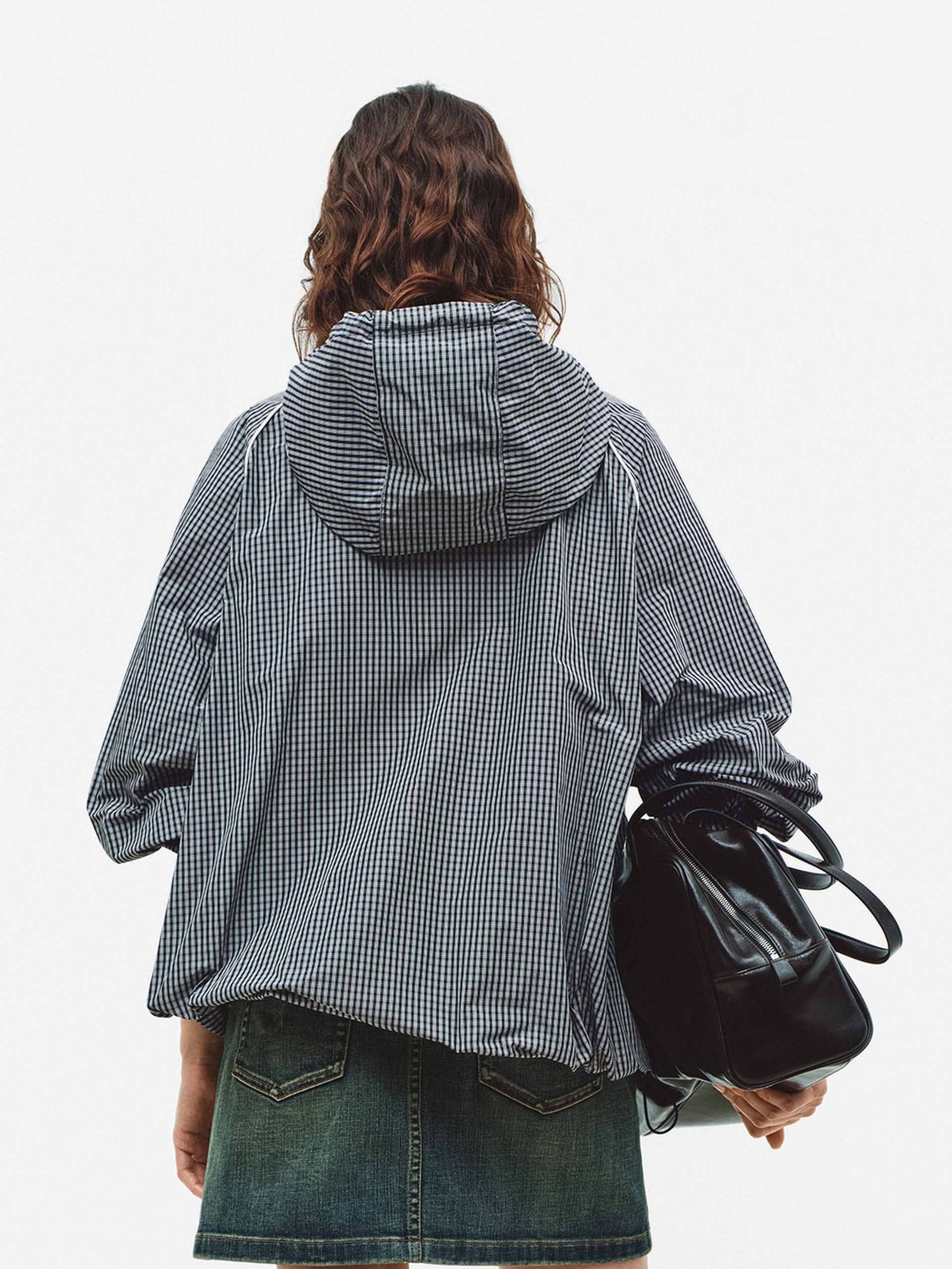 Drawstring Hooded Plaid Jacket - Image 3