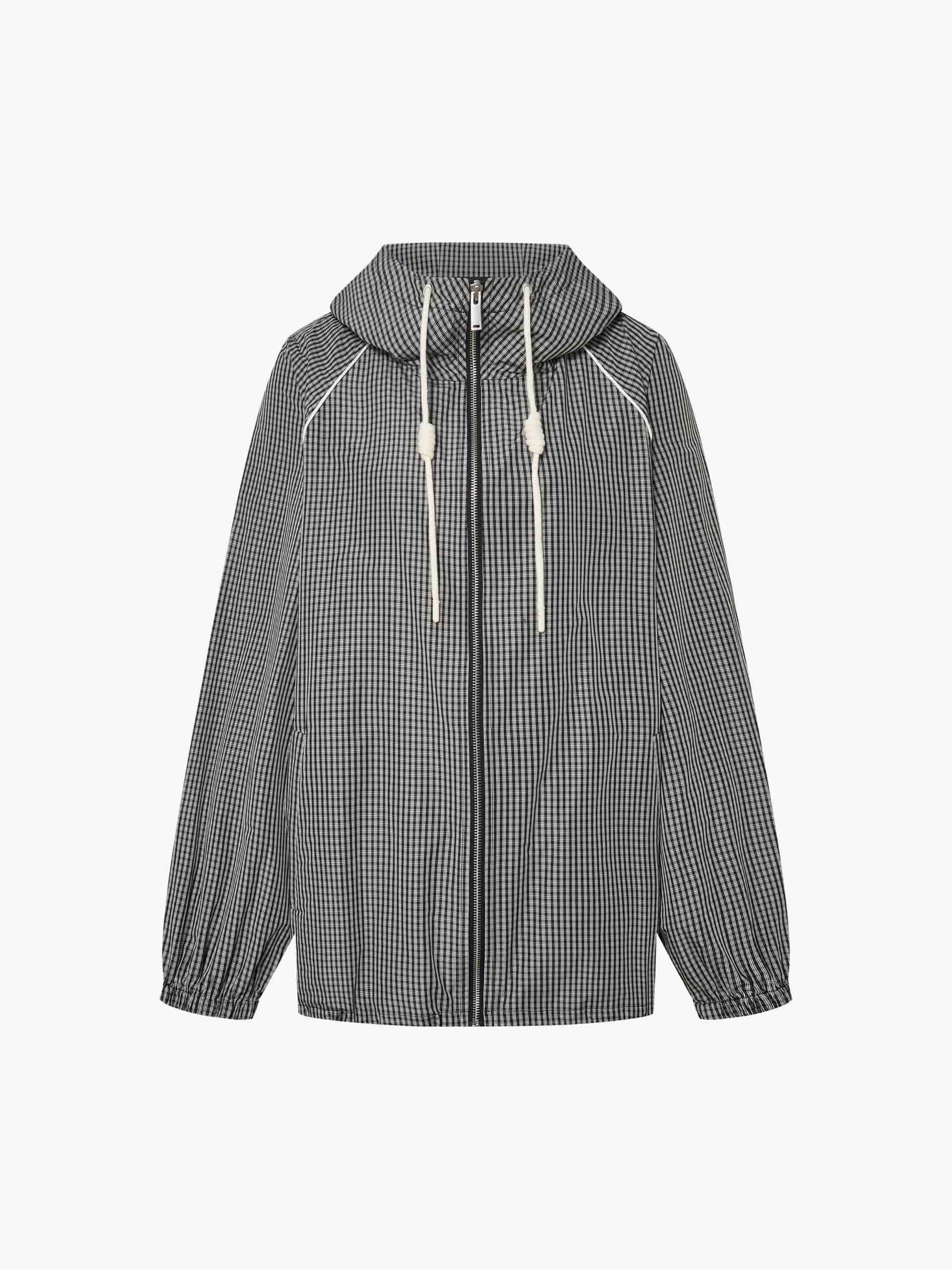 Drawstring Hooded Plaid Jacket - Image 5