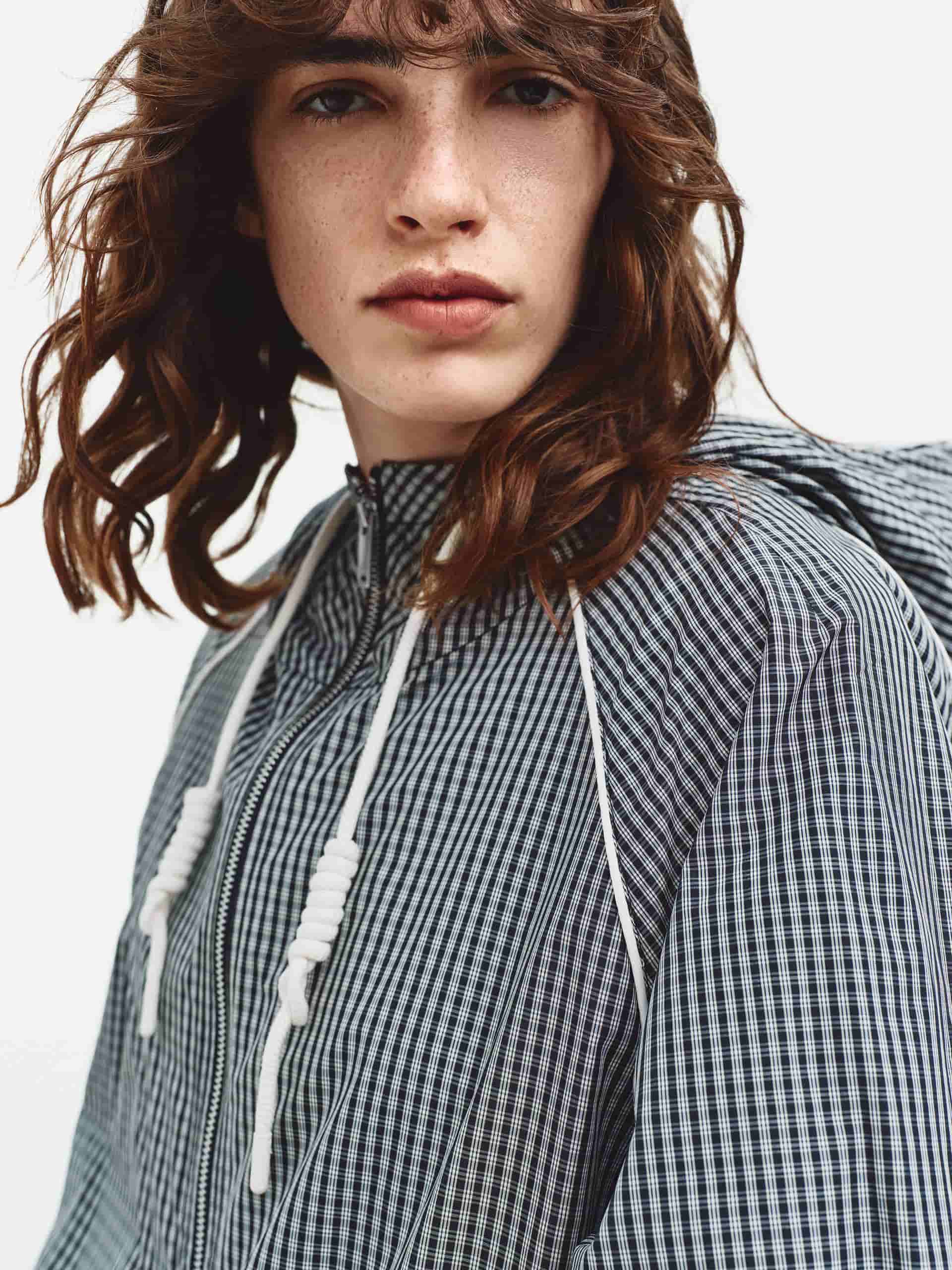 Drawstring Hooded Plaid Jacket - Image 8