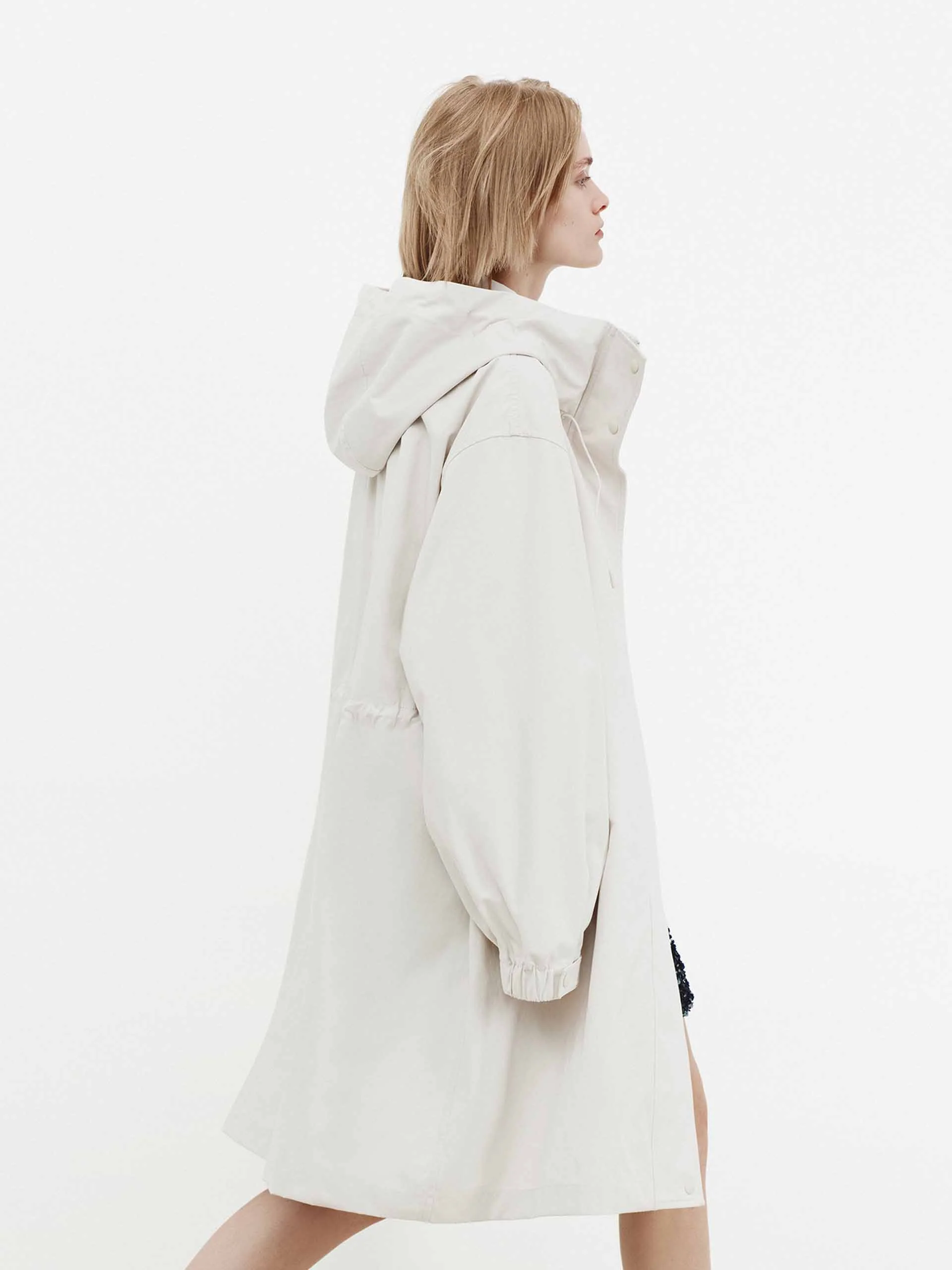 Drawstring Hooded Trench Coat - Image 3