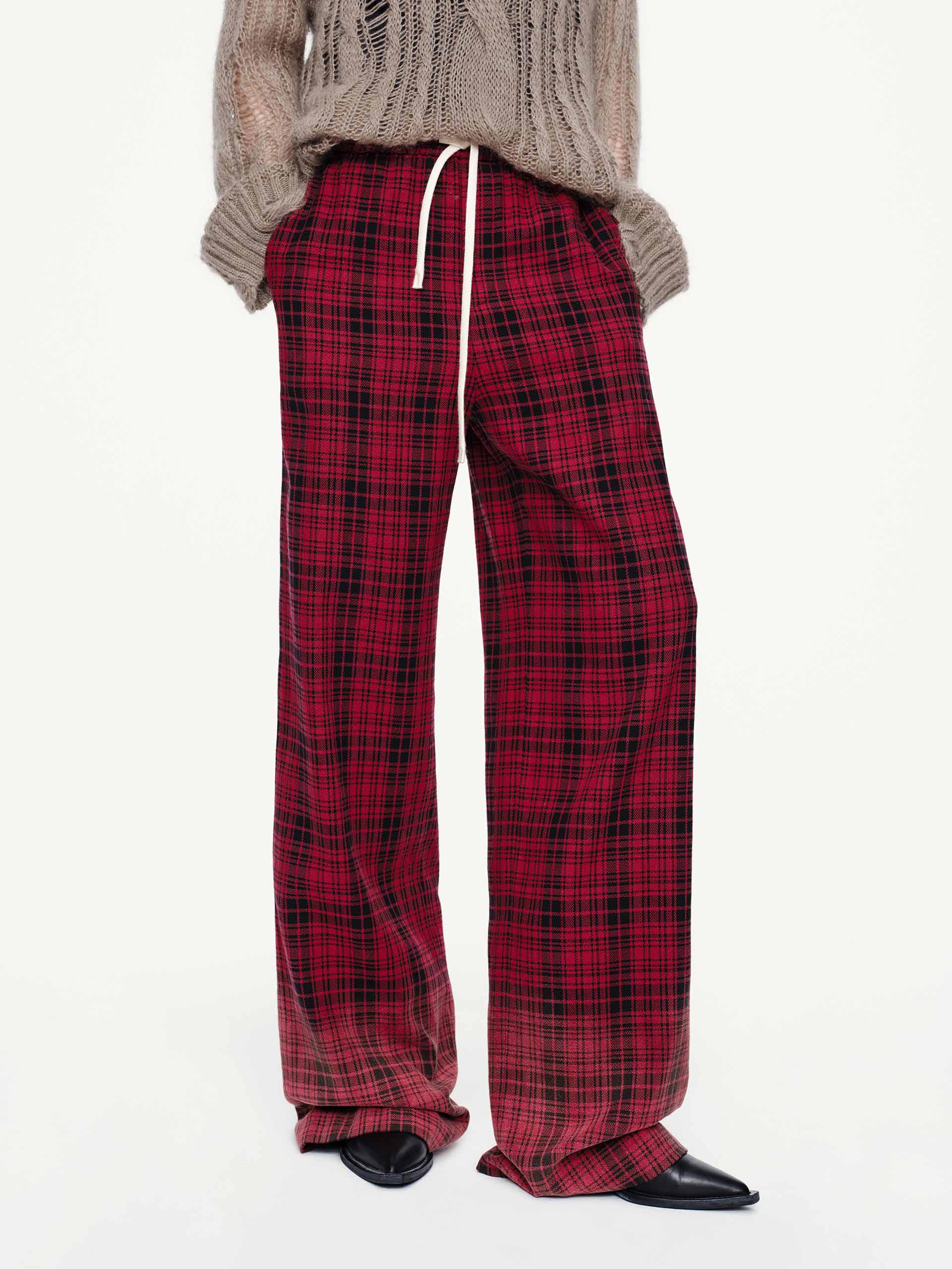 Drawstring Plaid Trousers