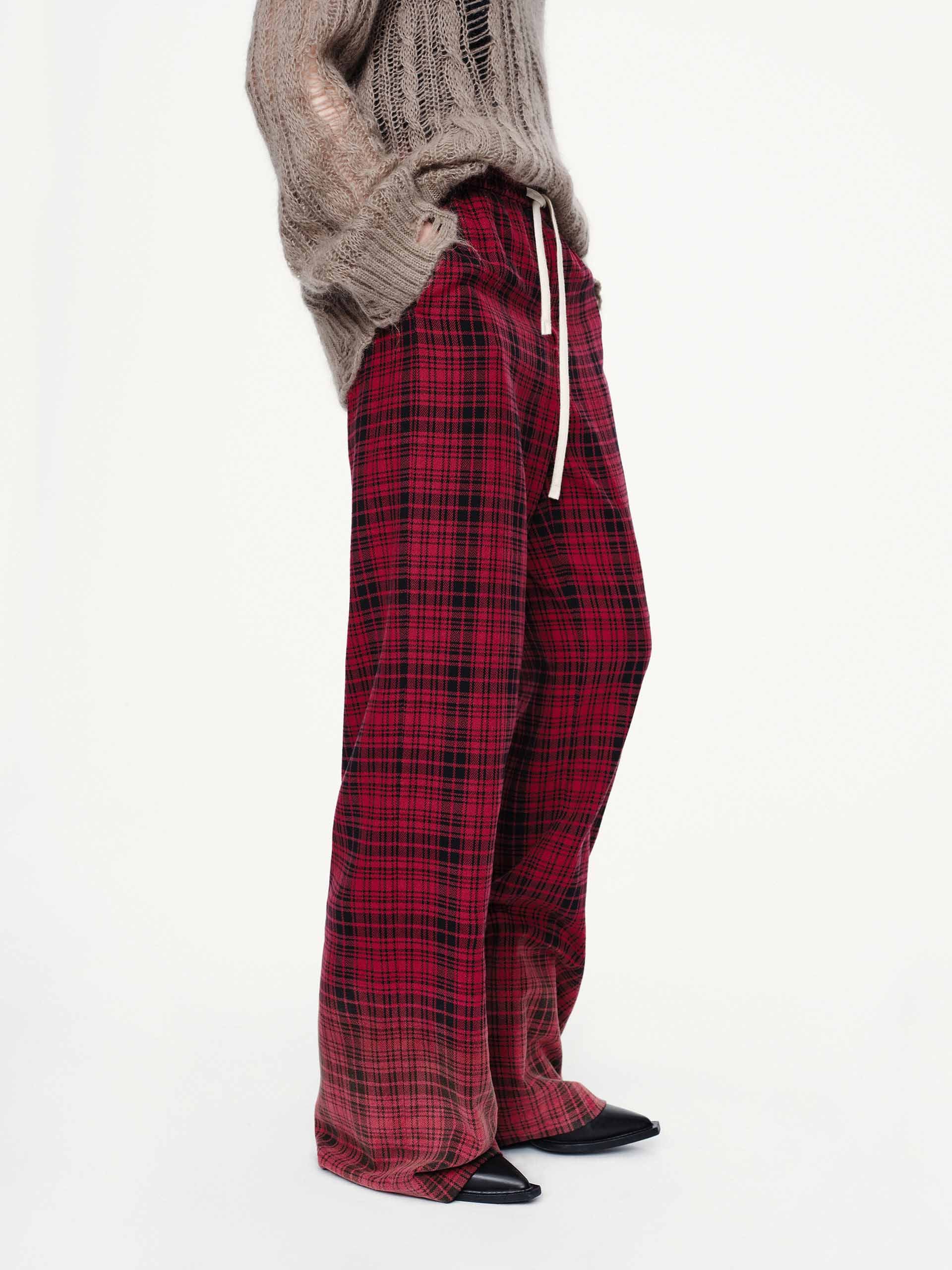 Drawstring Plaid Trousers - Image 3