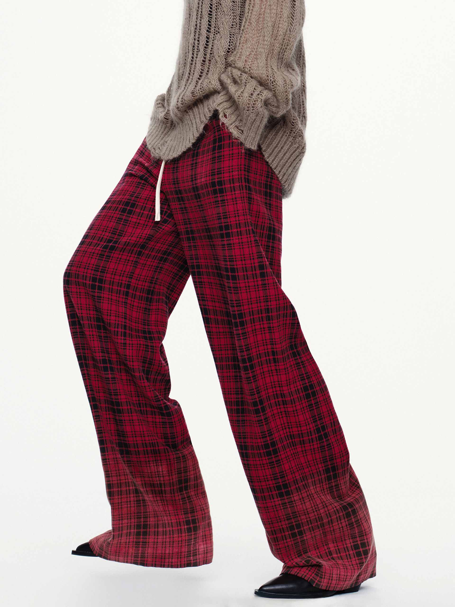 Drawstring Plaid Trousers - Image 7