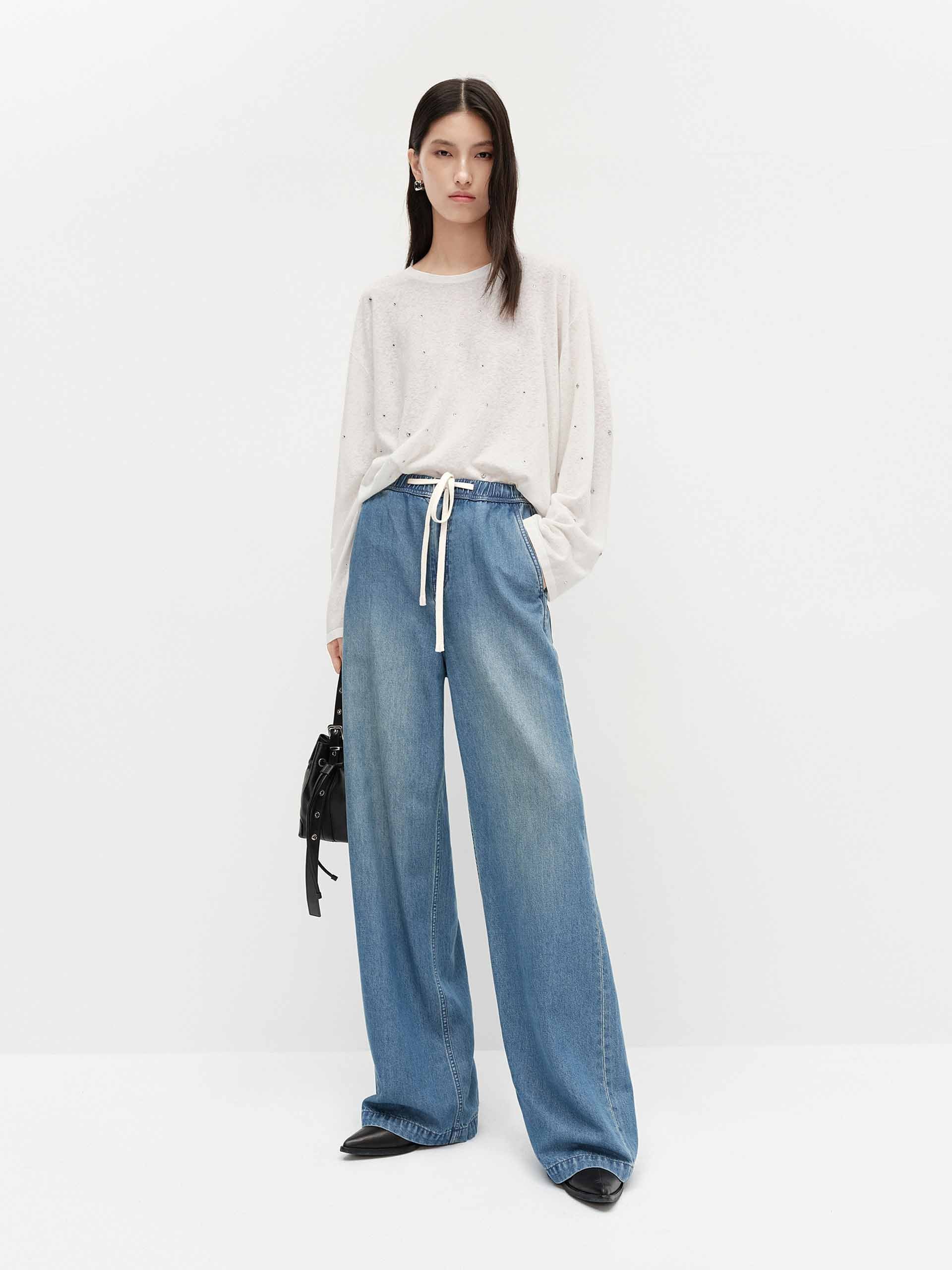 Drawstring Waist Straight Jeans - Image 2