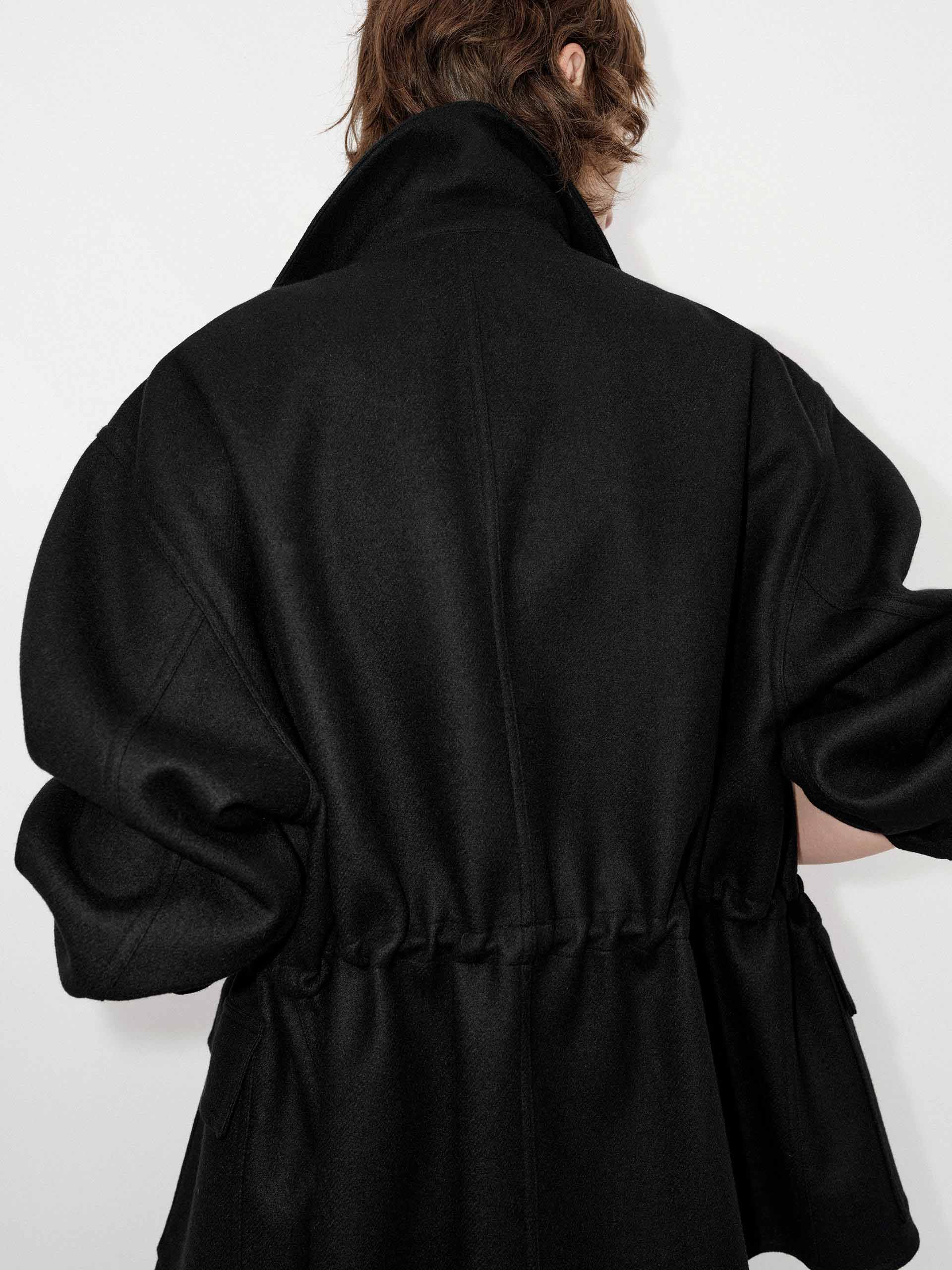 Drawstring Waist Wool Coat - Image 3