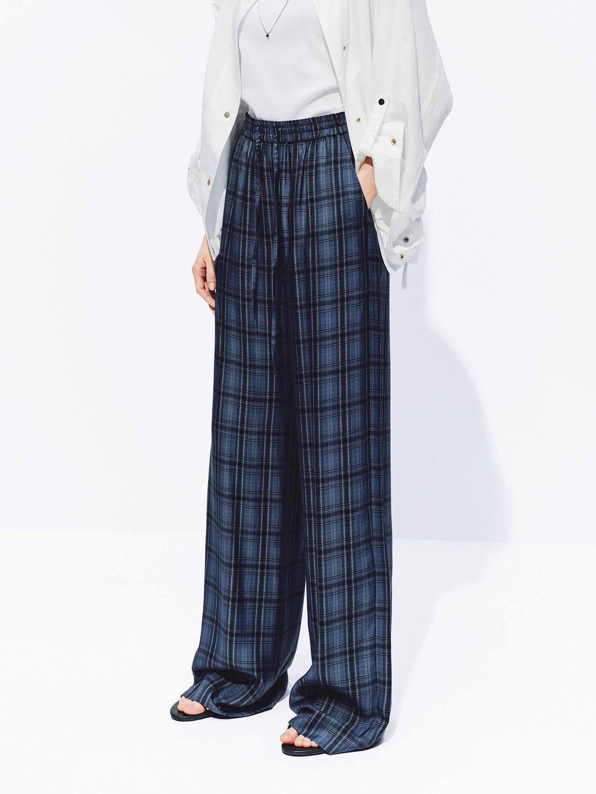 Elastic Waistband Plaid Pants - Image 8