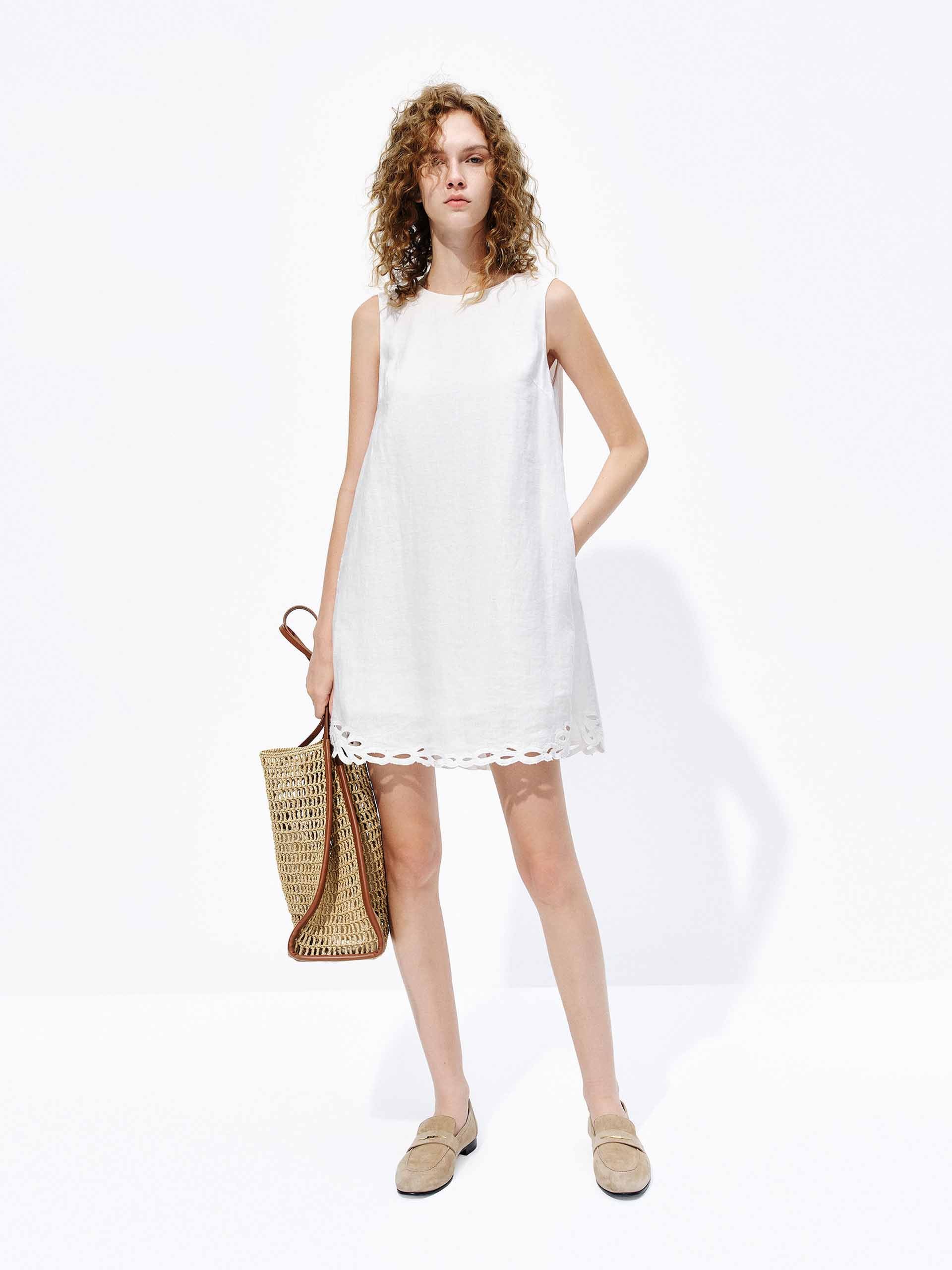 Embroidered Hem Linen Dress - Image 2