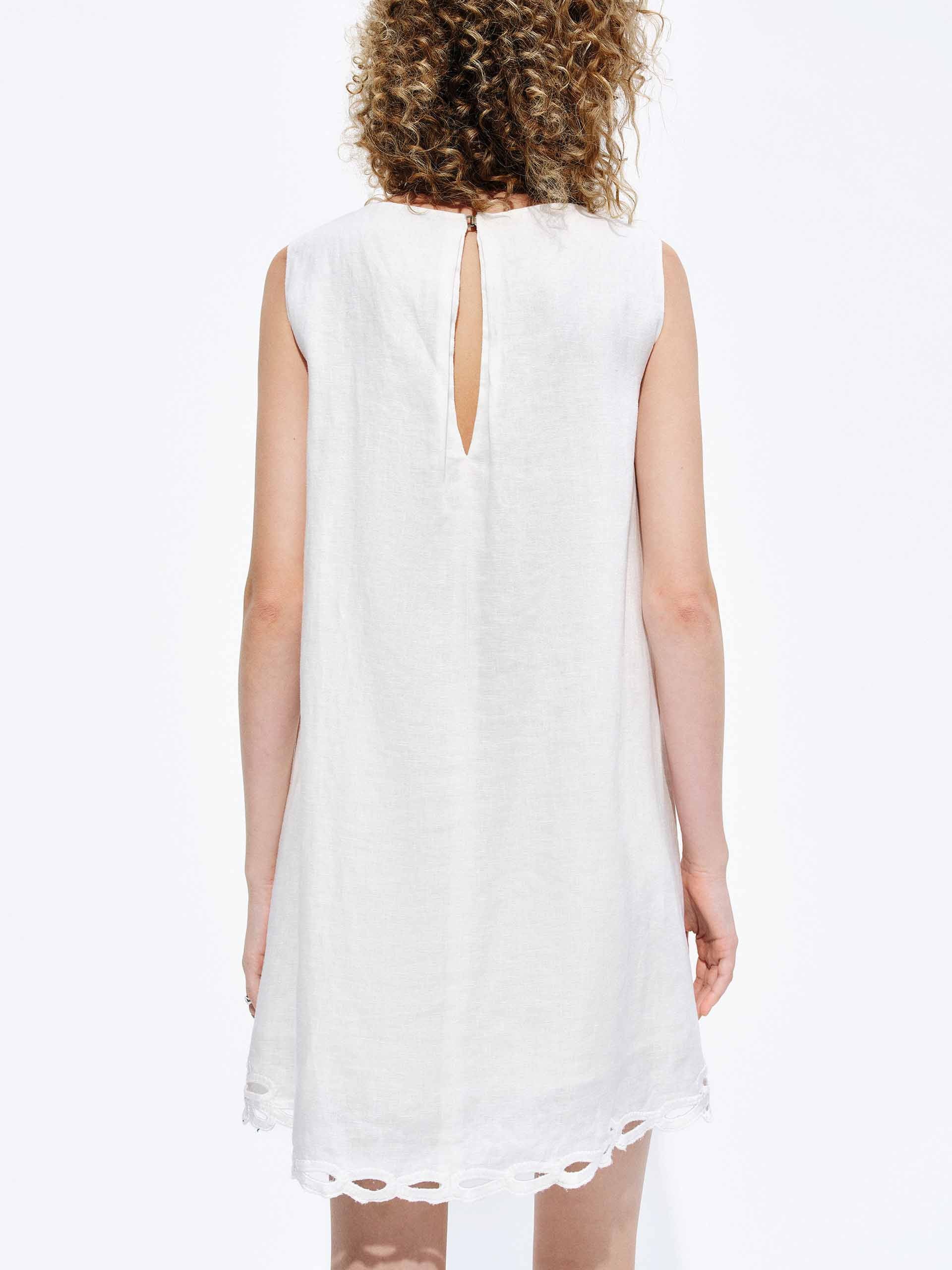 Embroidered Hem Linen Dress - Image 3