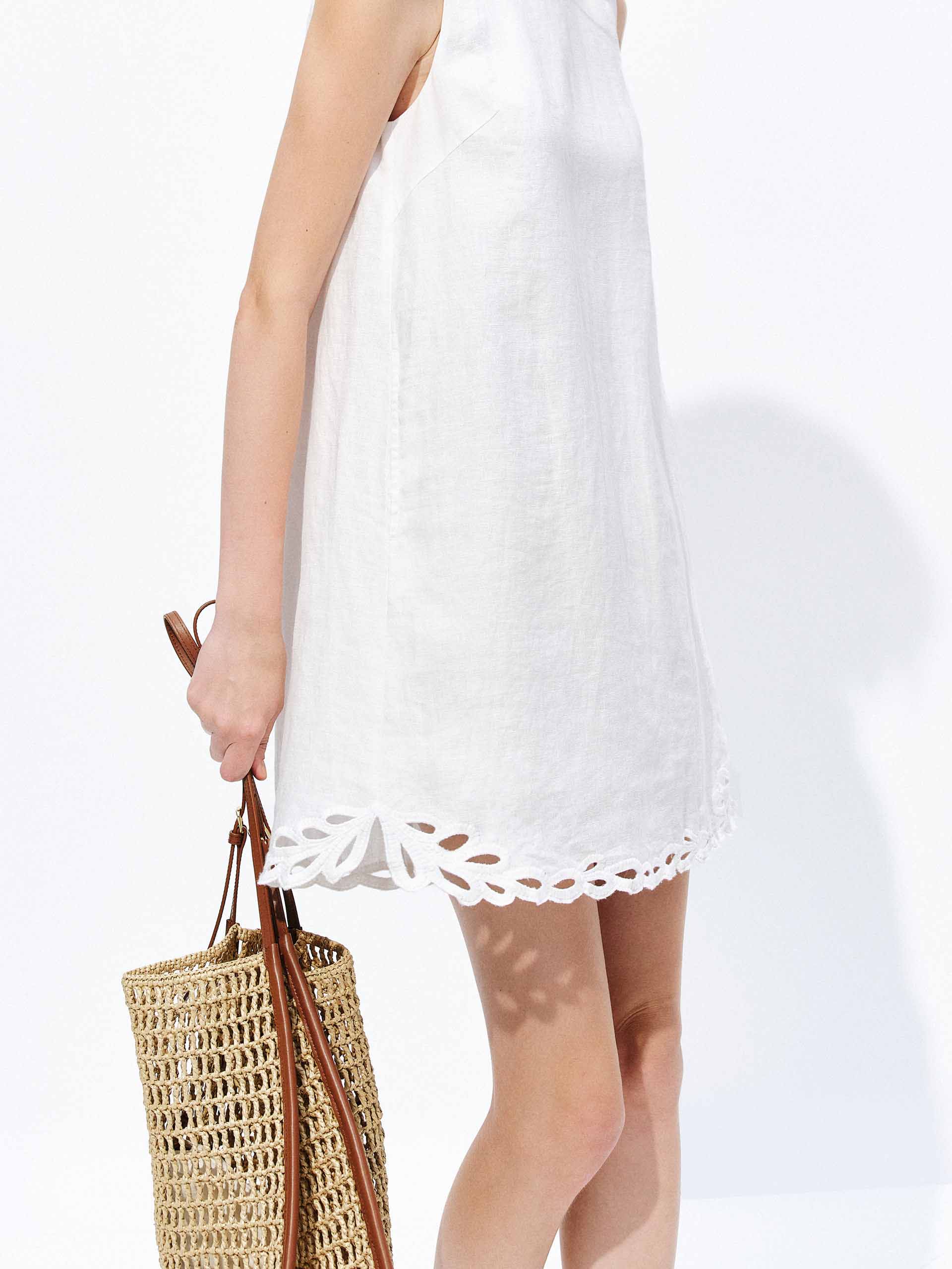 Embroidered Hem Linen Dress - Image 6