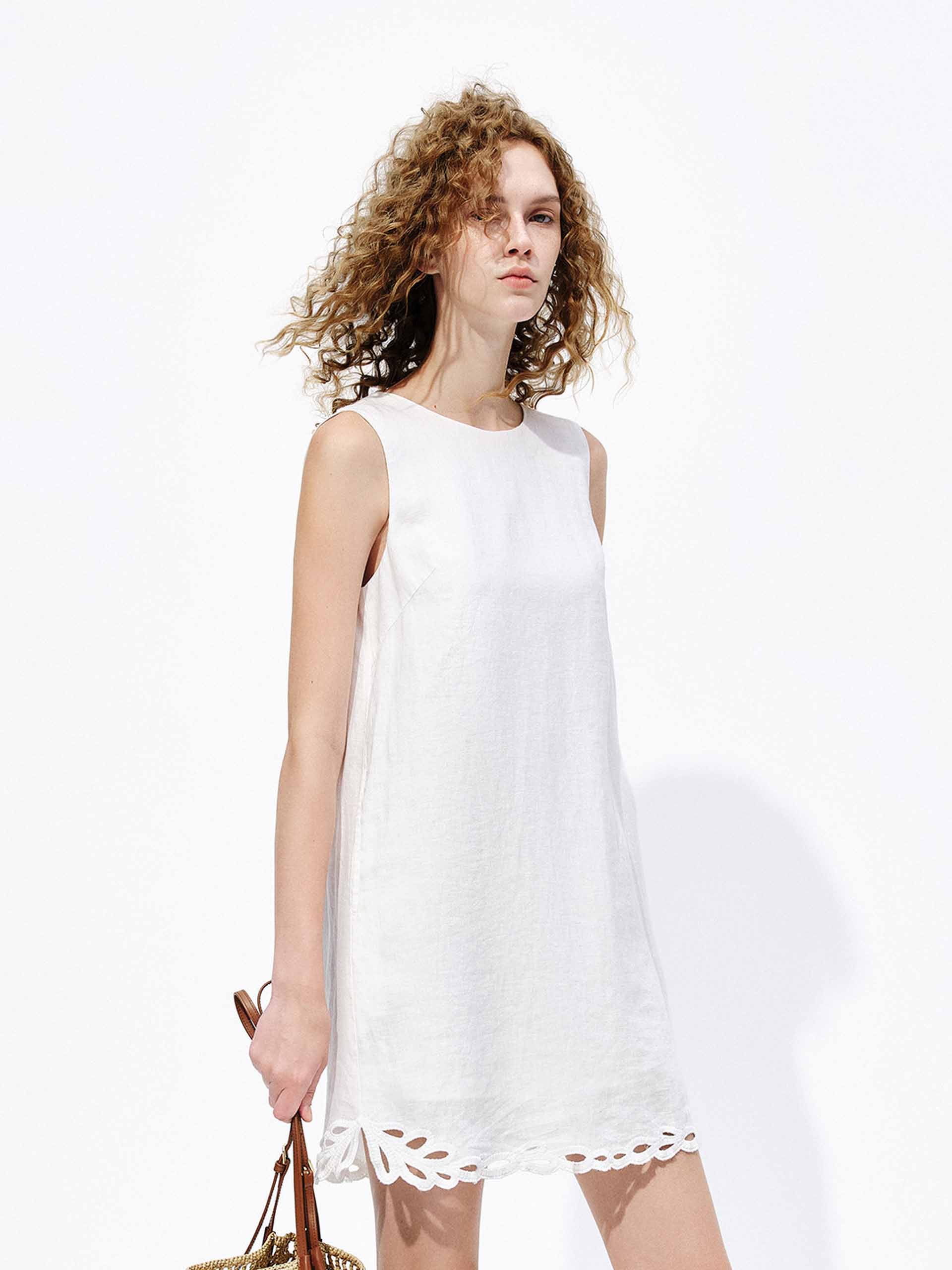 Embroidered Hem Linen Dress - Image 8