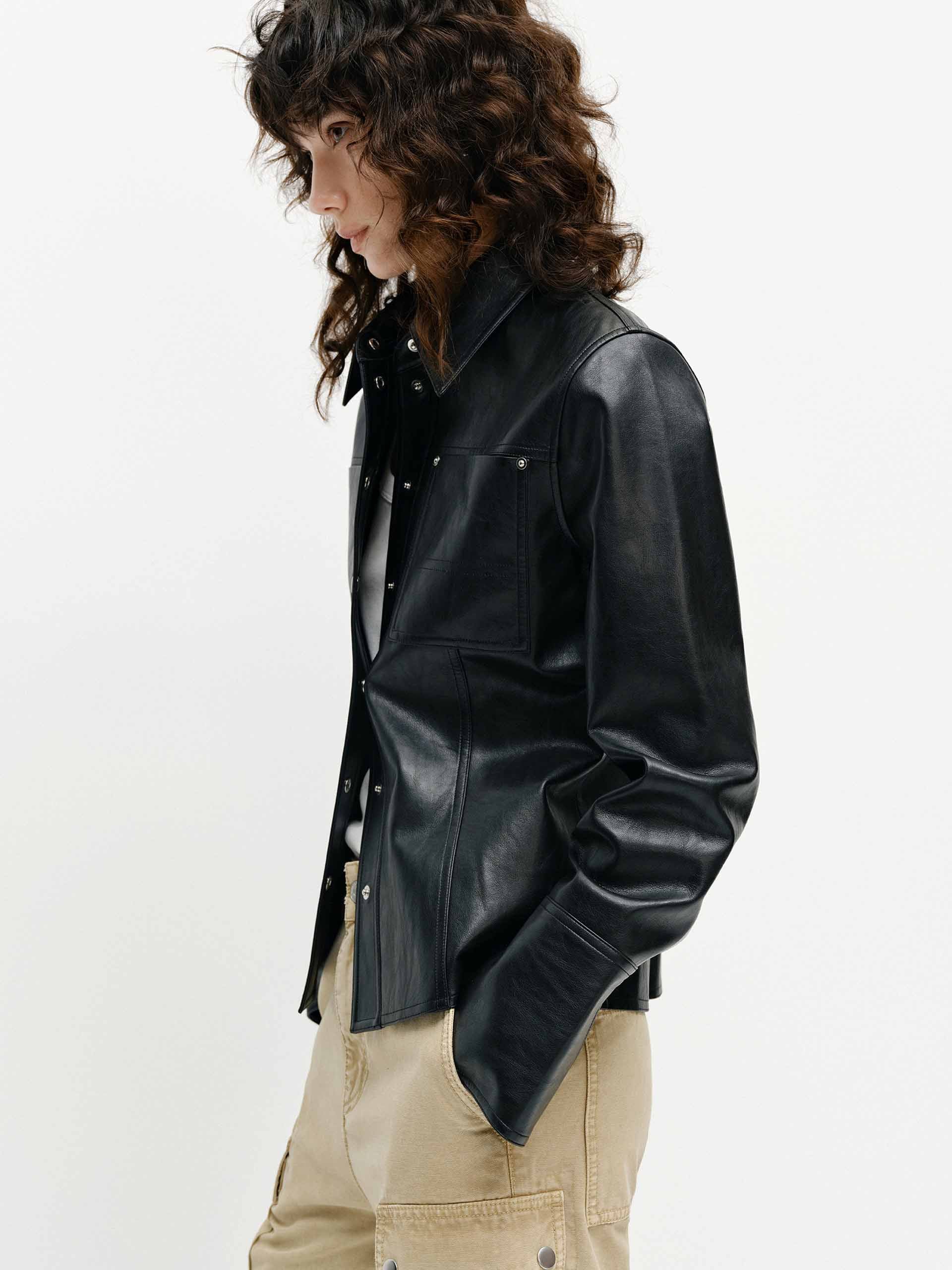 Faux Leather Fitted Jacket - Image 7