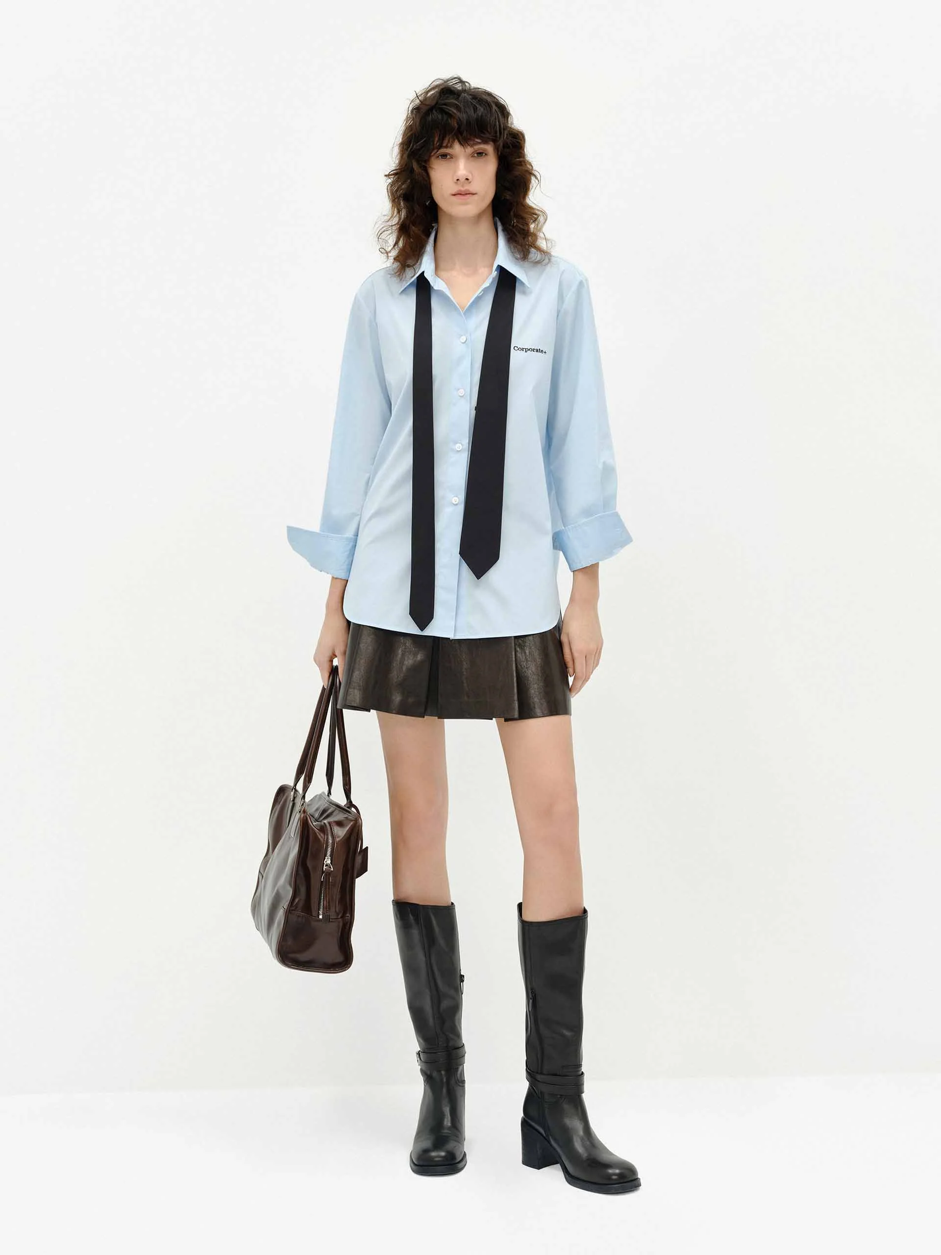 Faux Leather Pleated Skirt - Image 10