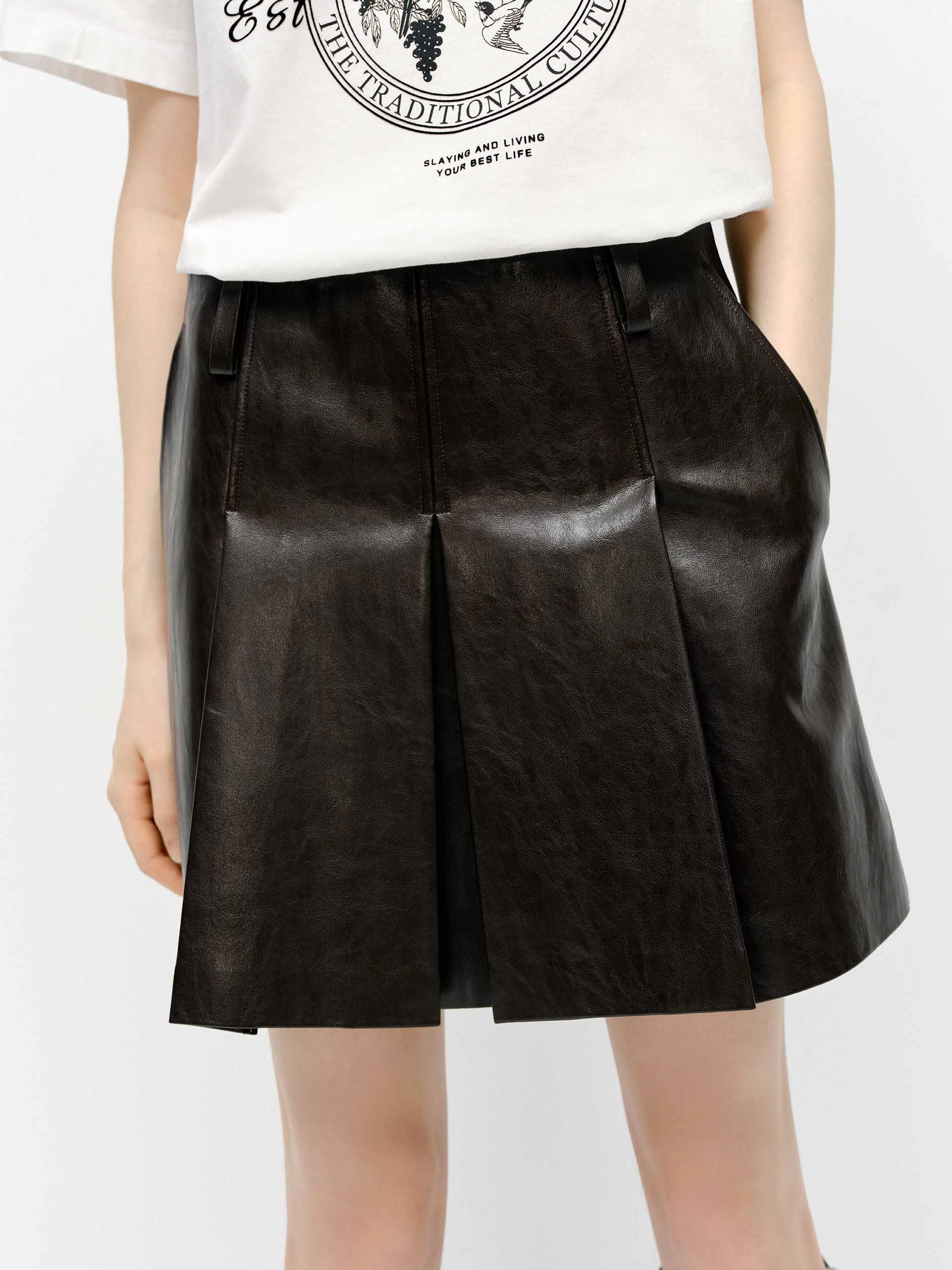 Faux Leather Pleated Skirt - Image 6