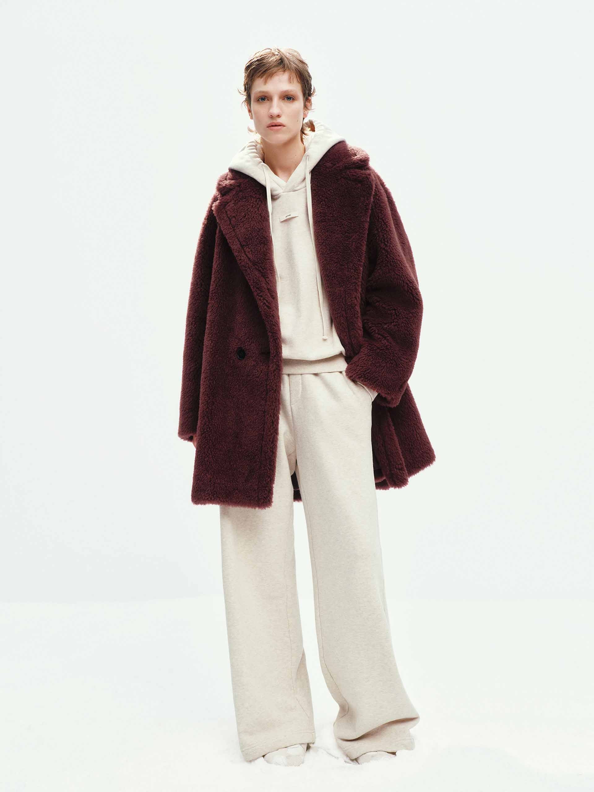 Faux Shearling Lapel Coat - Image 2