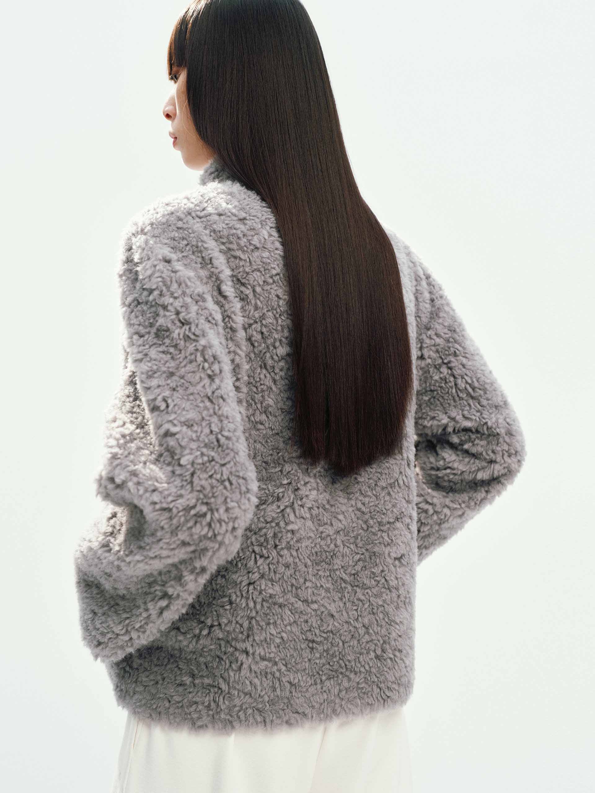 Faux Shearling Zipper Coat - Image 11