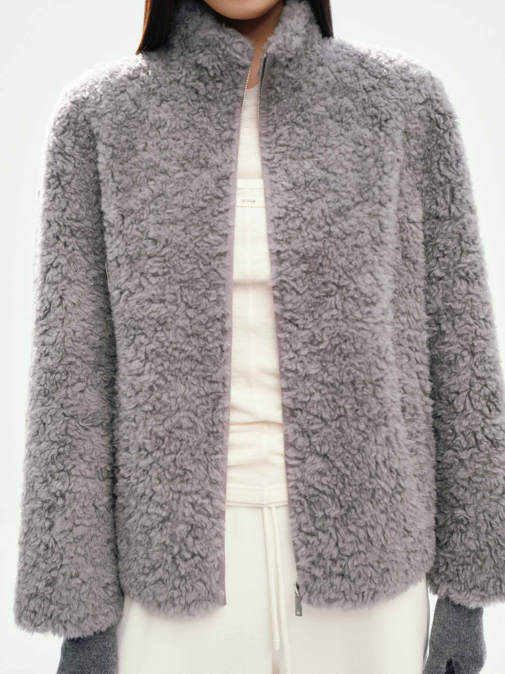 Faux Shearling Zipper Coat - Image 15