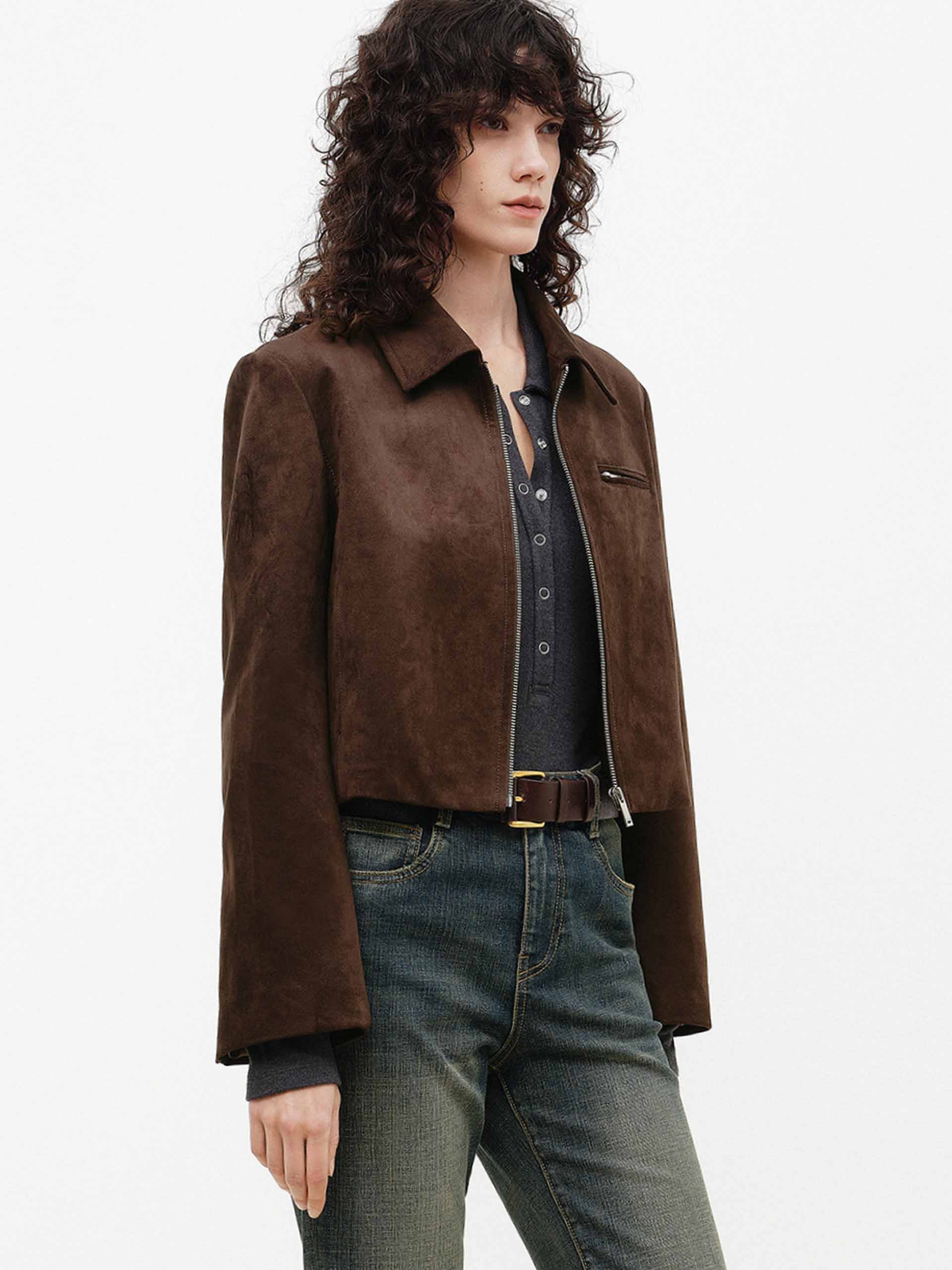 Faux Suede Brown Jacket - Image 3