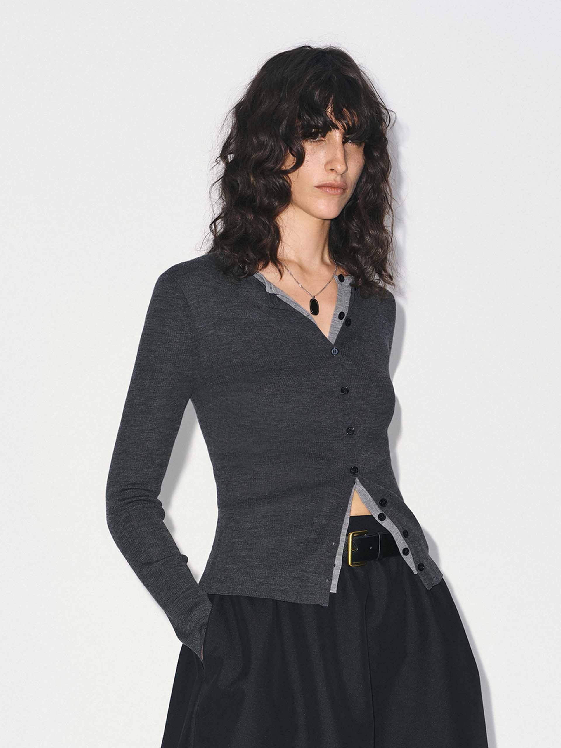 Fitted Layered Wool Cardigan - Image 15