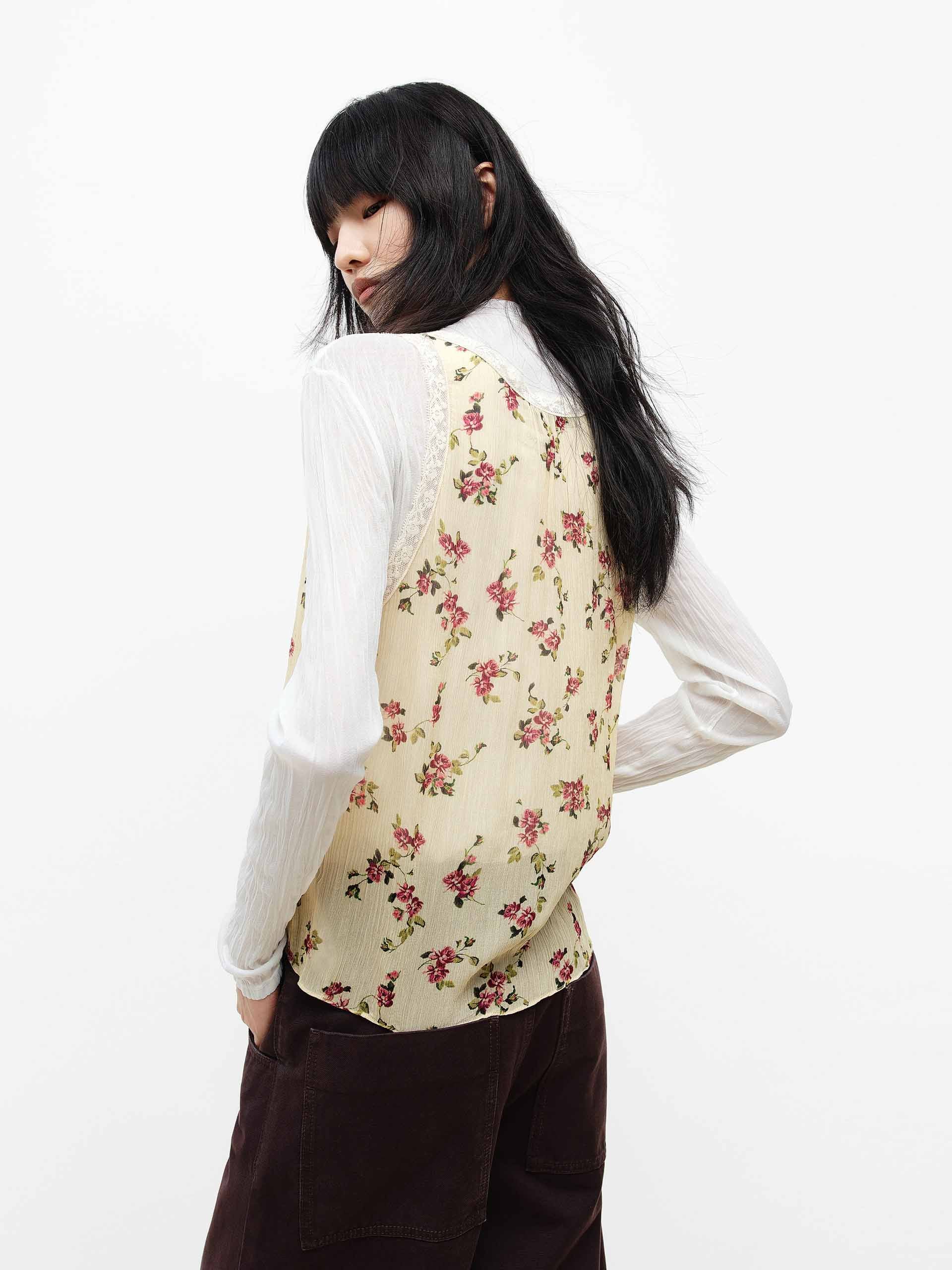 Floral Pattern V-neck Tank - Image 6