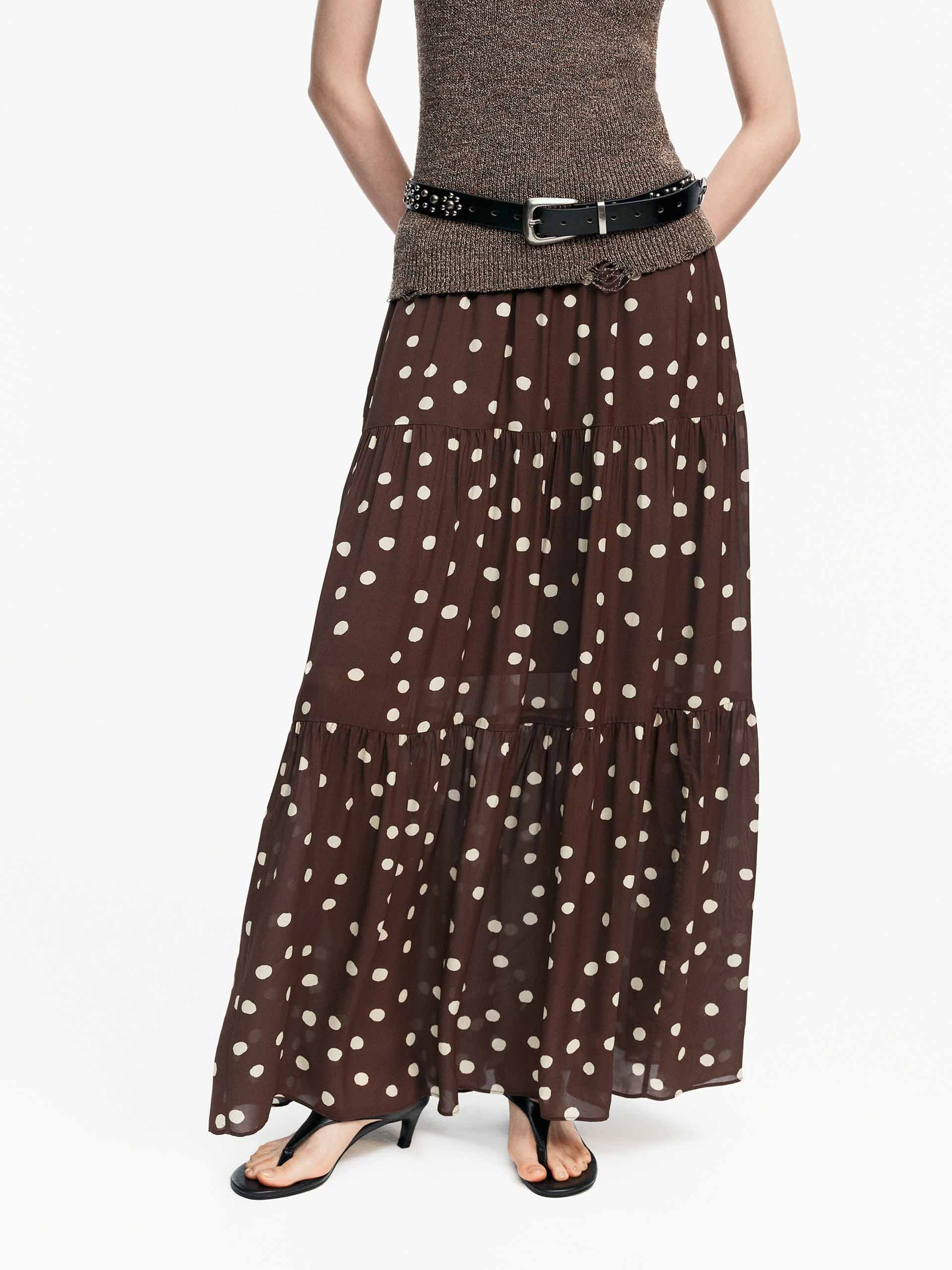 Flowy Polka-Dot Maxi Skirt