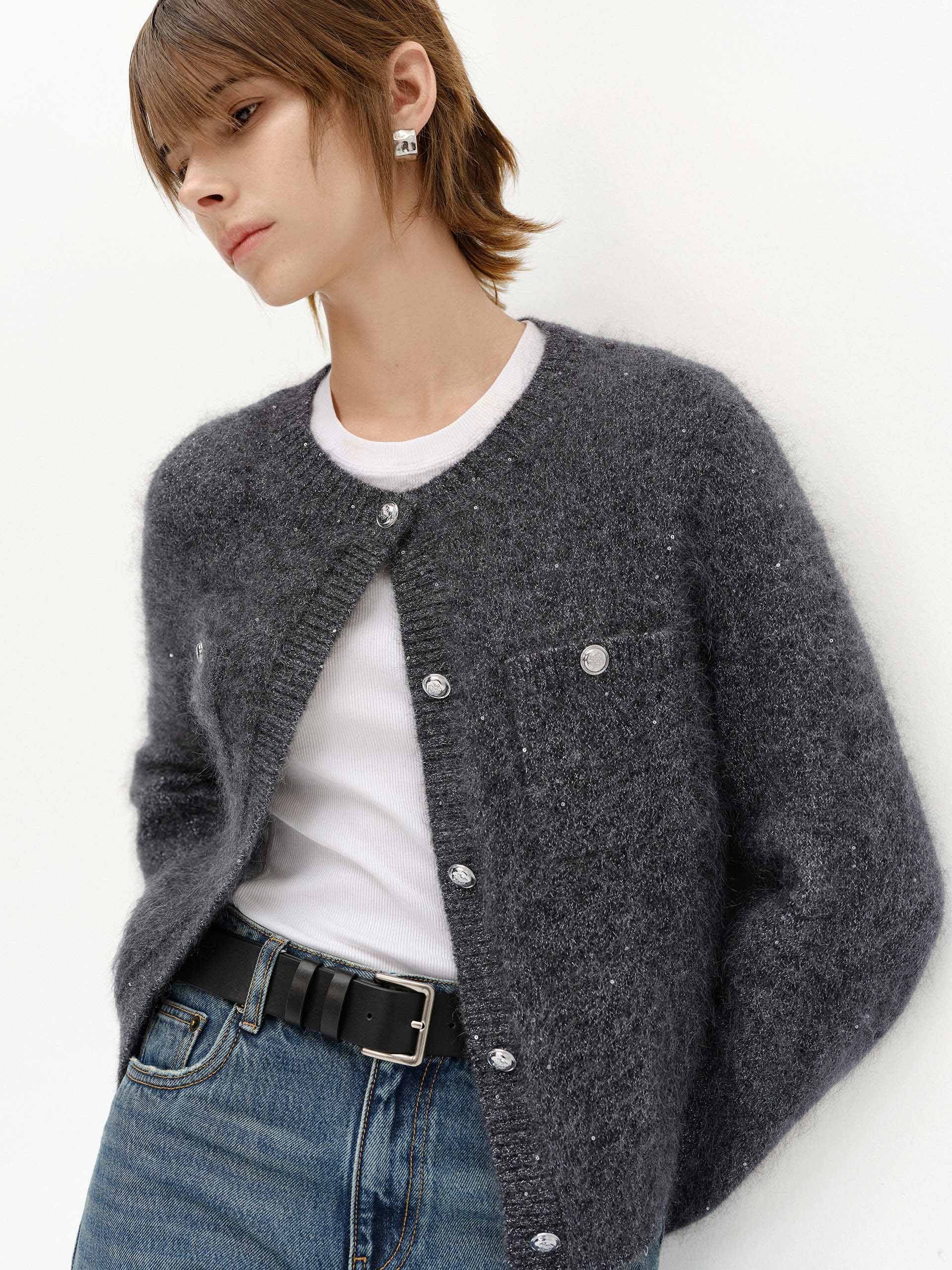 Fluffy Crew Neck Cardigan - Image 2