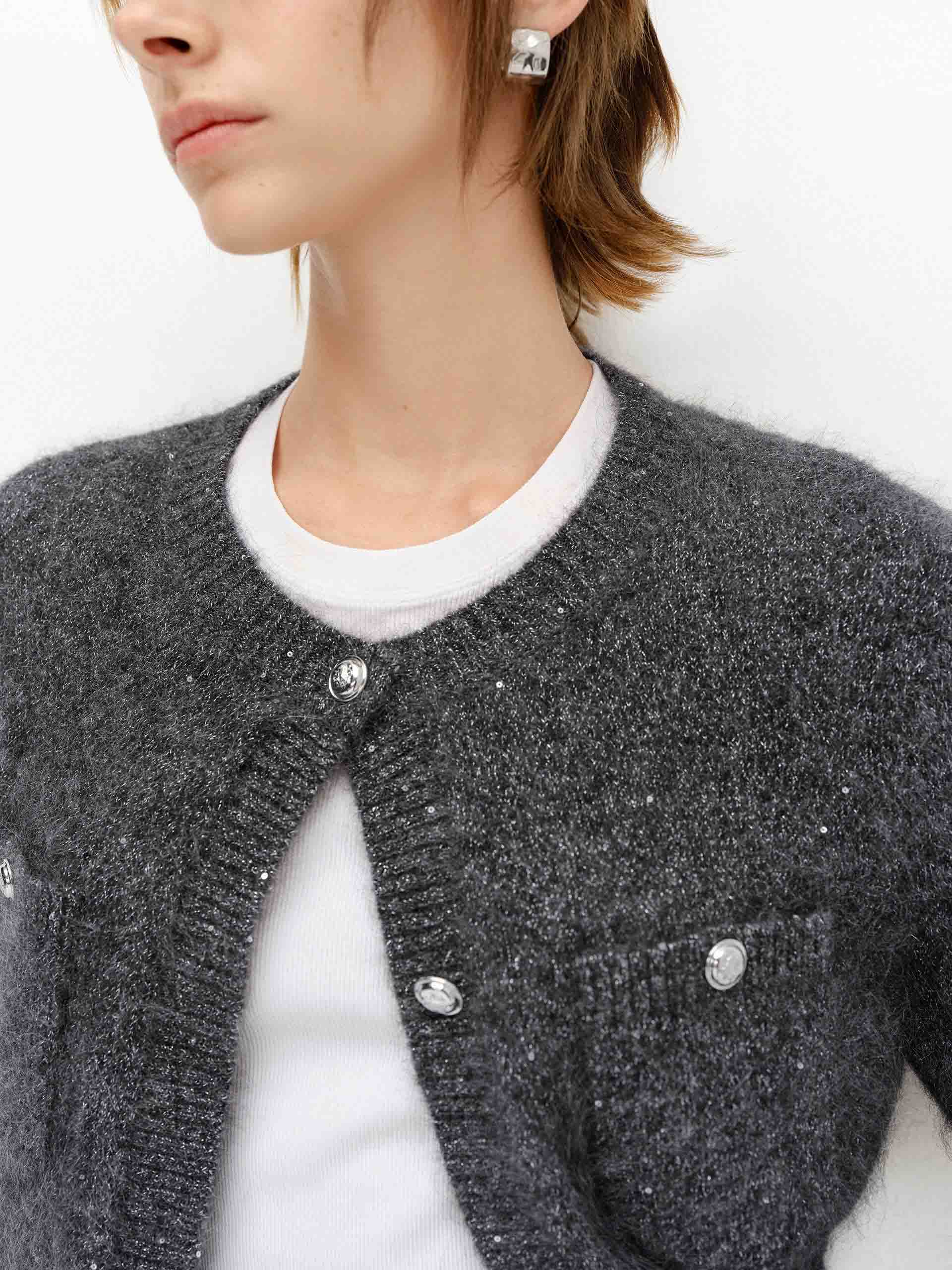 Fluffy Crew Neck Cardigan - Image 7