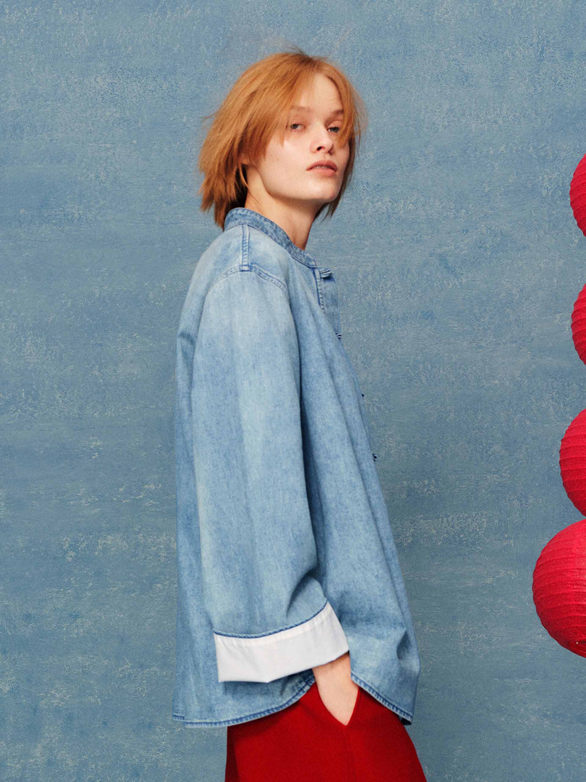 Frog Button Denim Blouse - Image 7