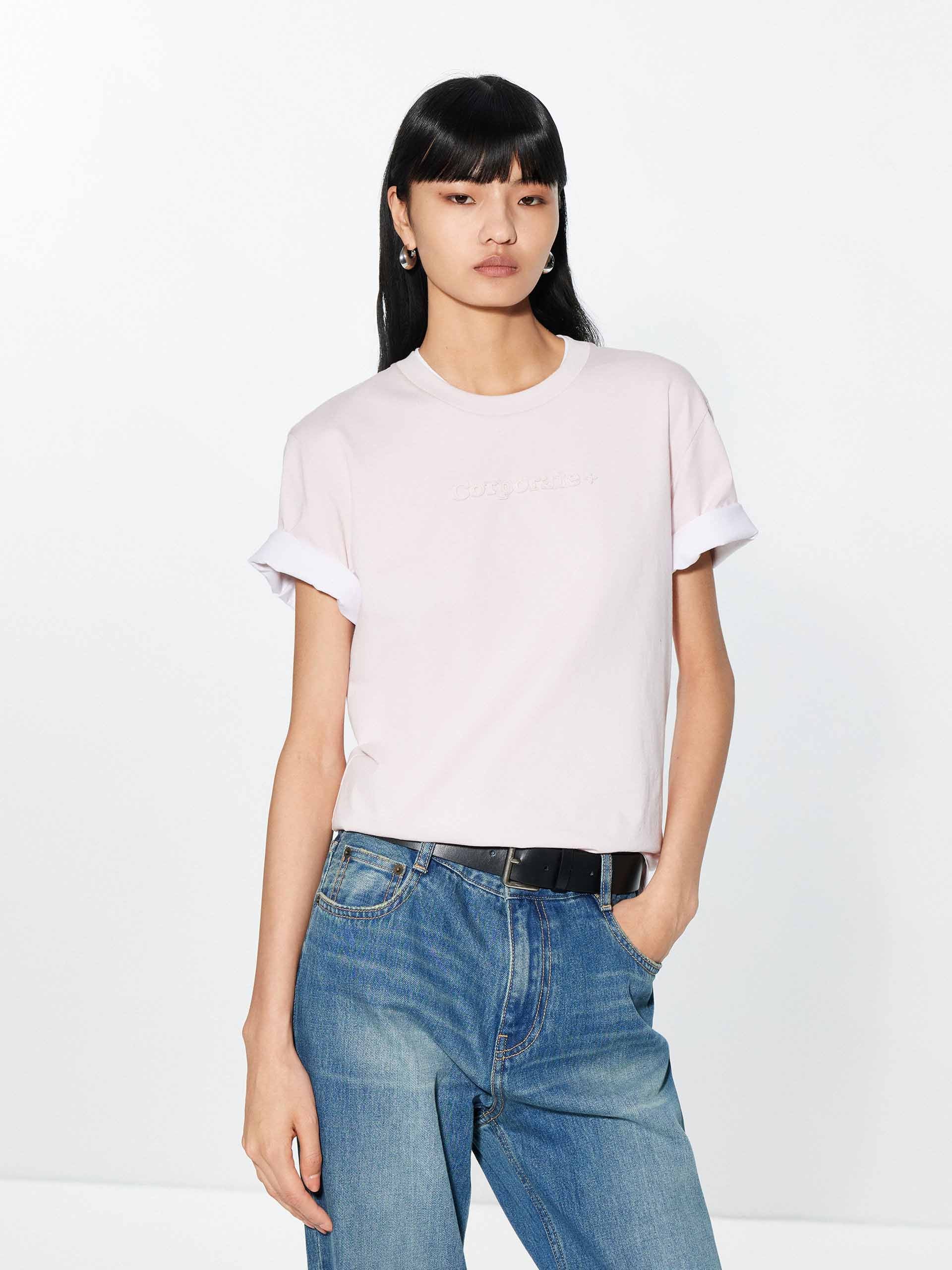 Front Letter Round Neck T-shirt - Image 9