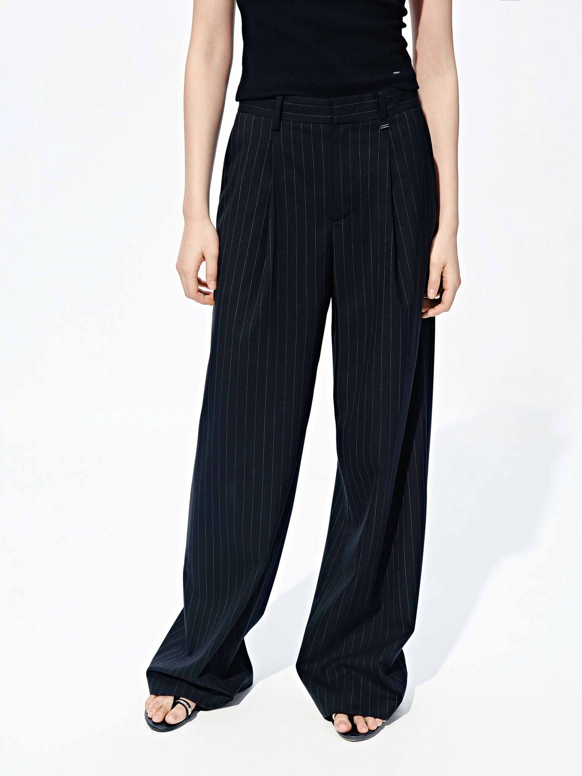Front Pleated Pinstripe Pants