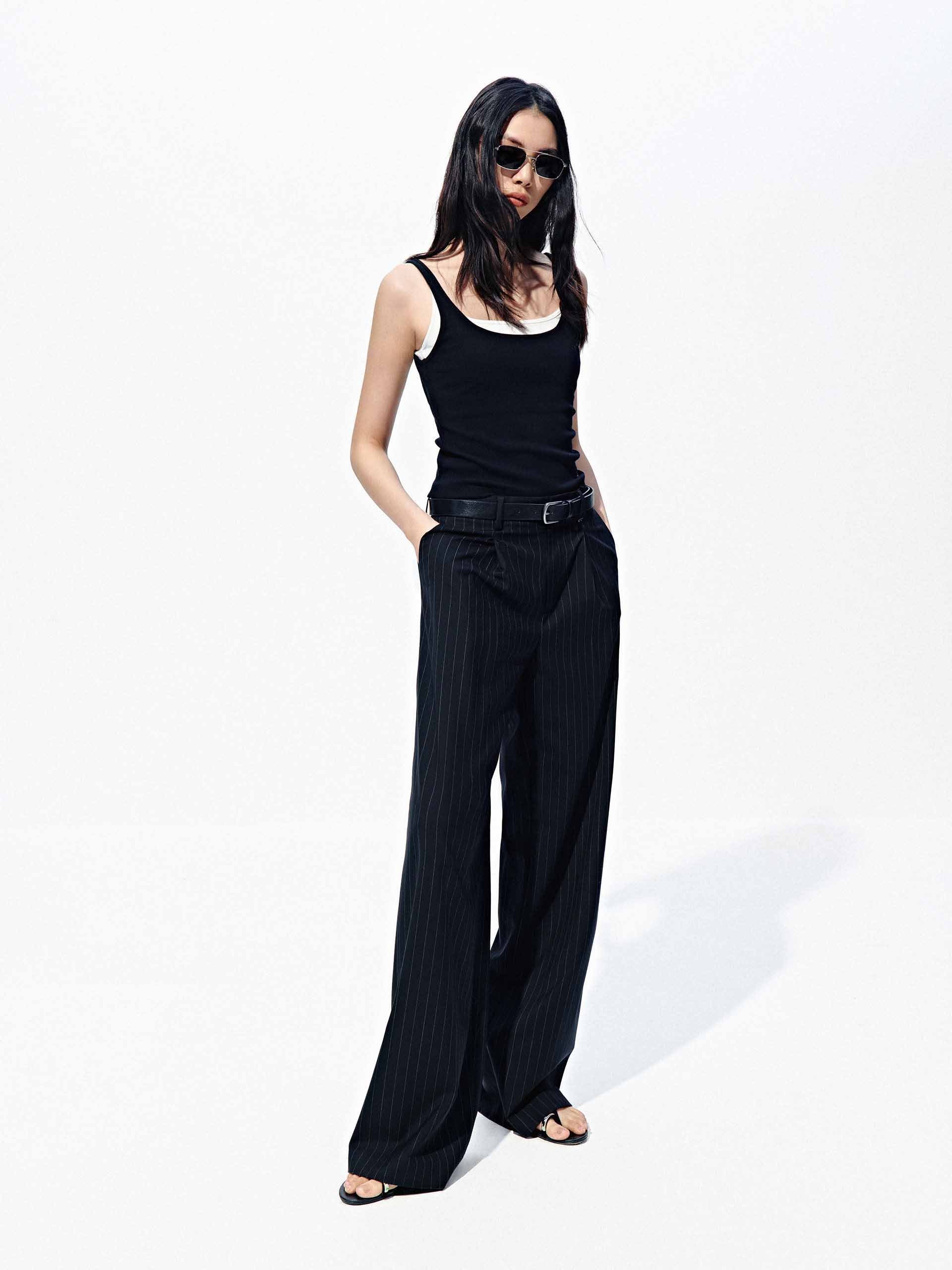 Front Pleated Pinstripe Pants - Image 2