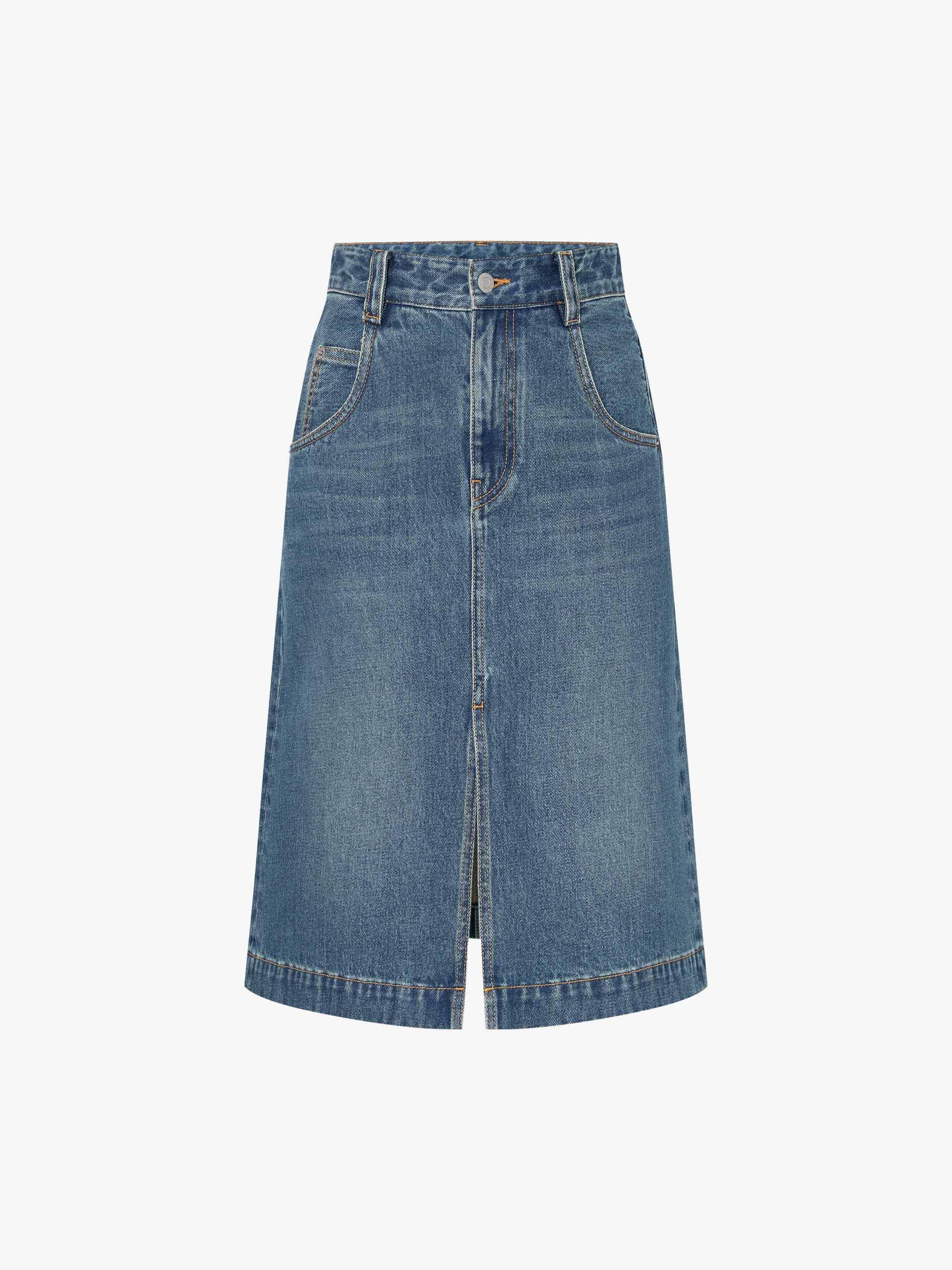 Front Slit Cotton Denim Skirt - Image 5