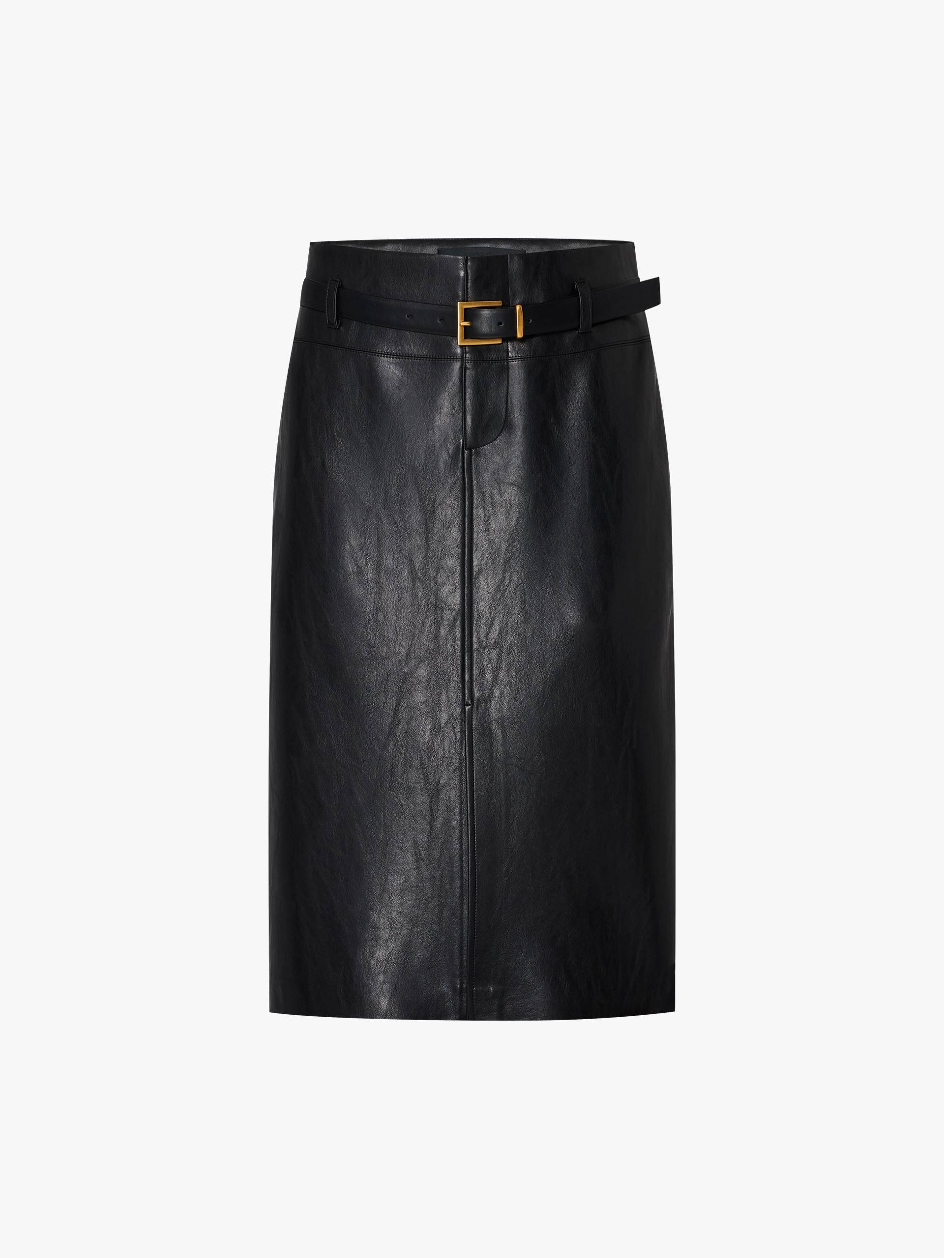 Front Slit Leather Midi Skirt - Image 5