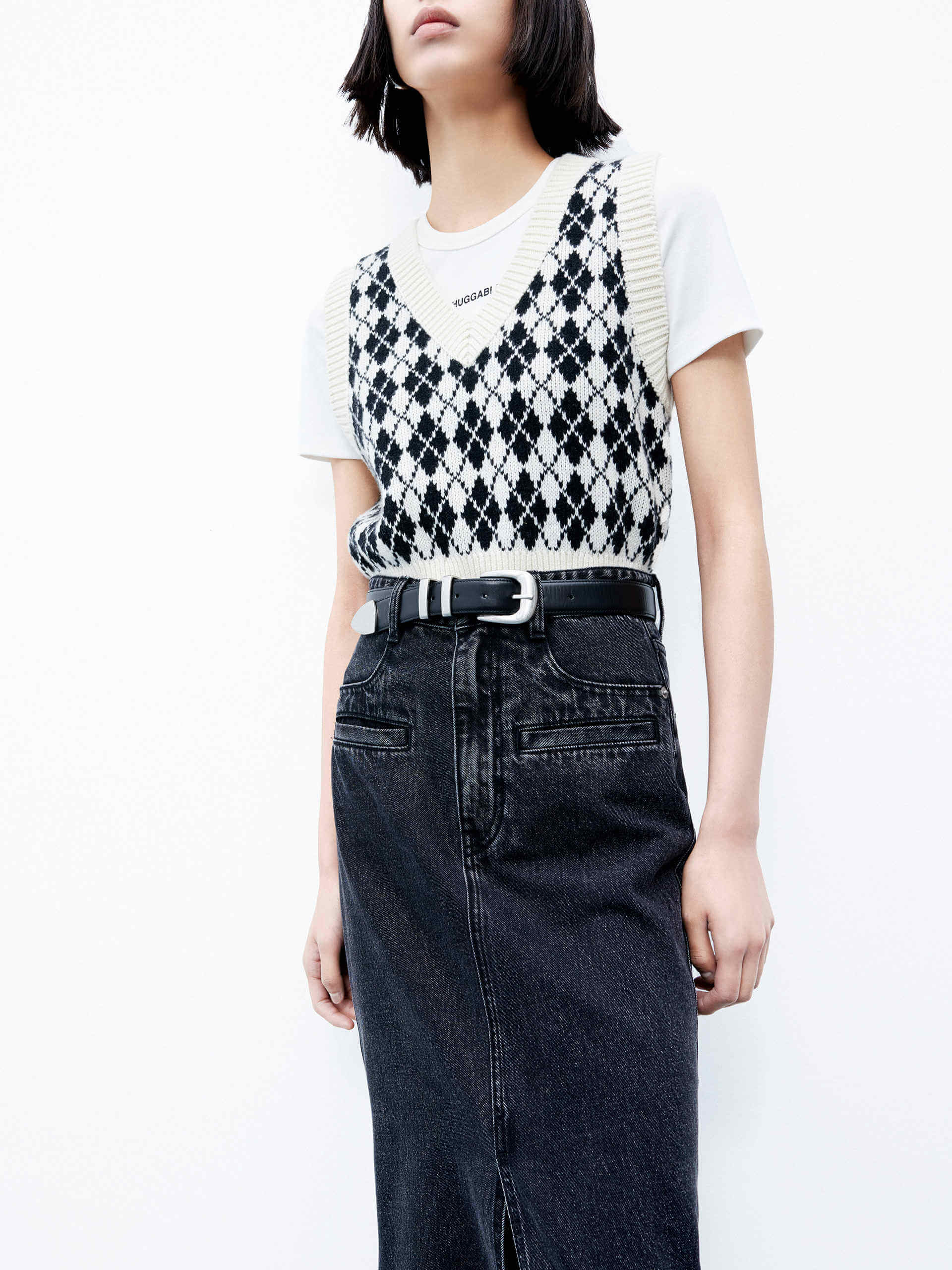 Front Slit Midi Denim Skirt - Image 5