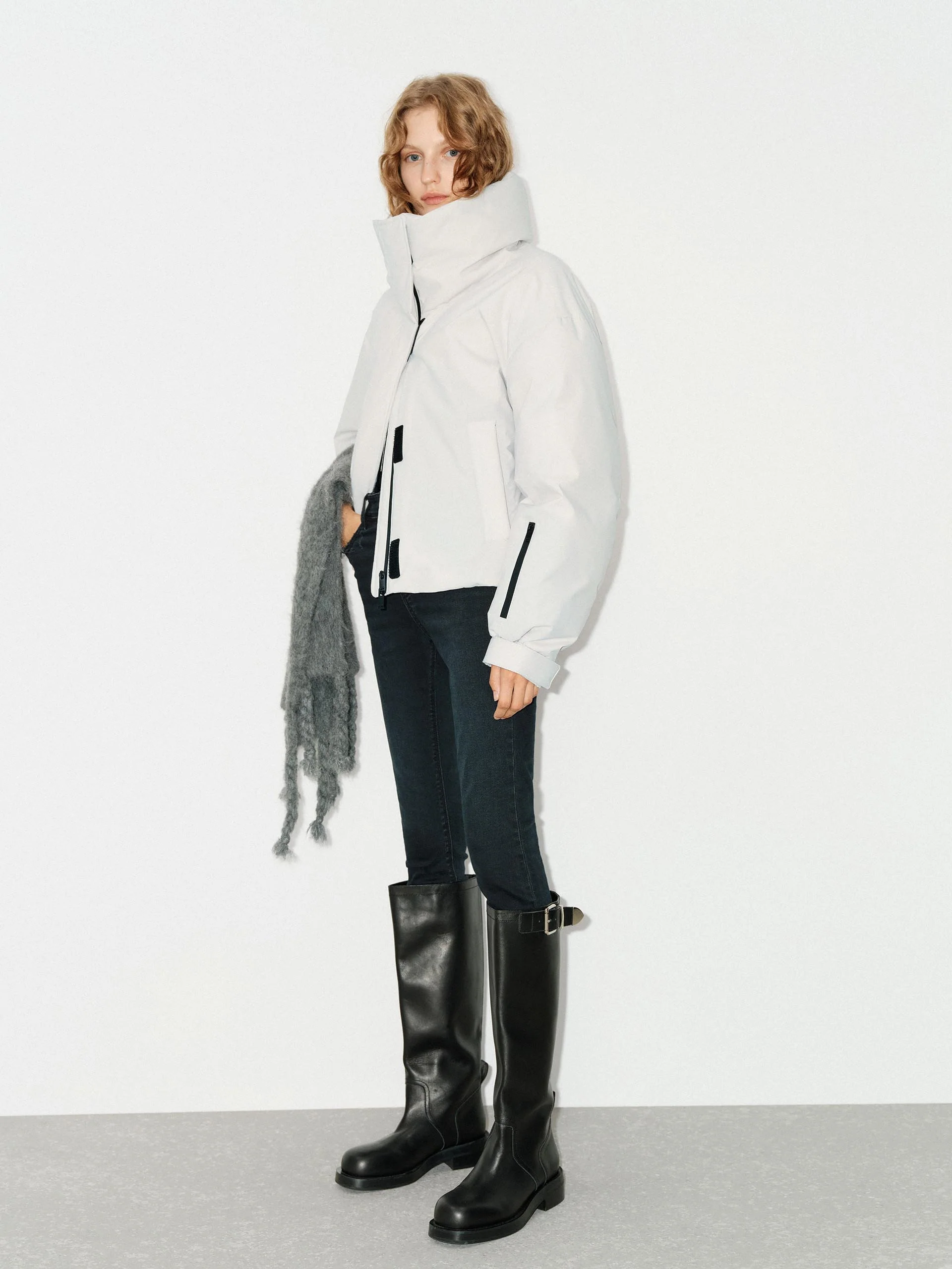 Funnel Neck Cropped Jacket - Image 7