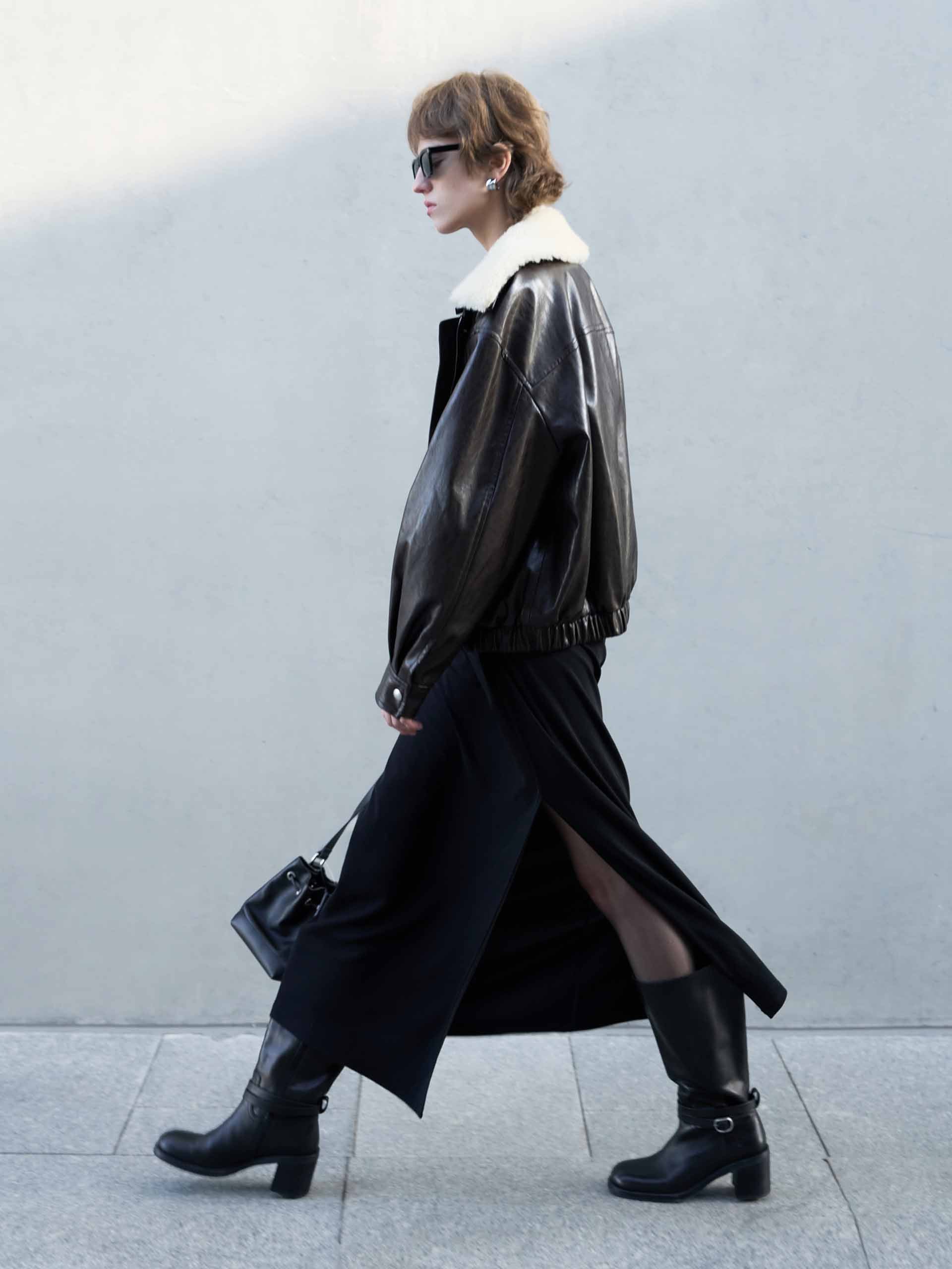 Fur Collar Leather Coat - Image 10