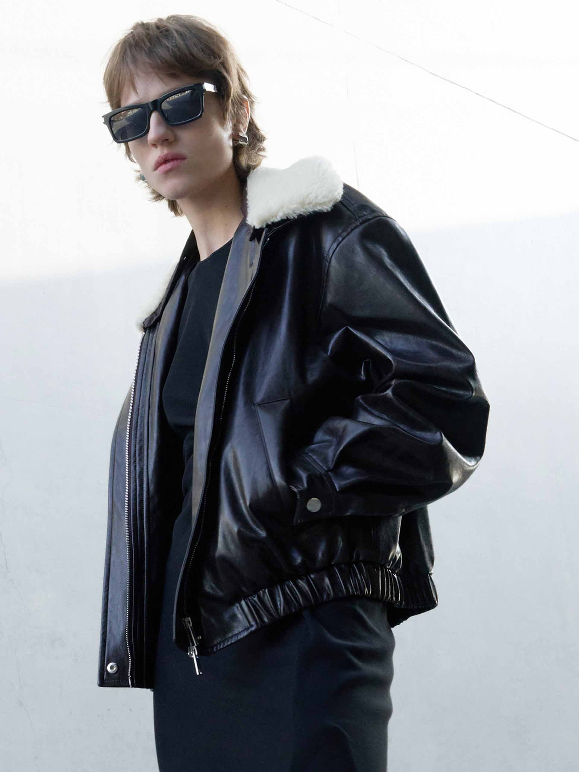 Fur Collar Leather Coat - Image 11