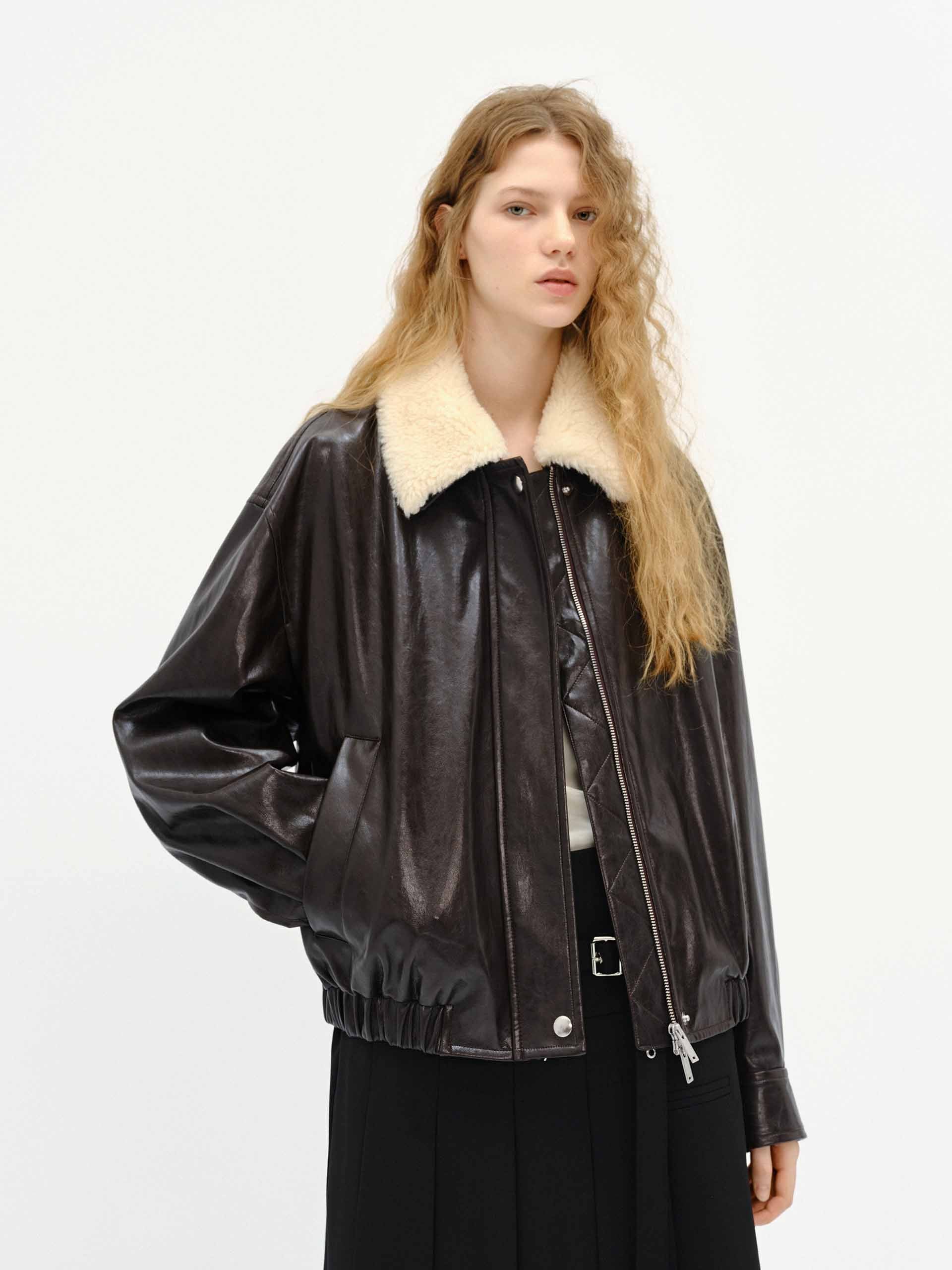 Fur Collar Leather Coat - Image 2